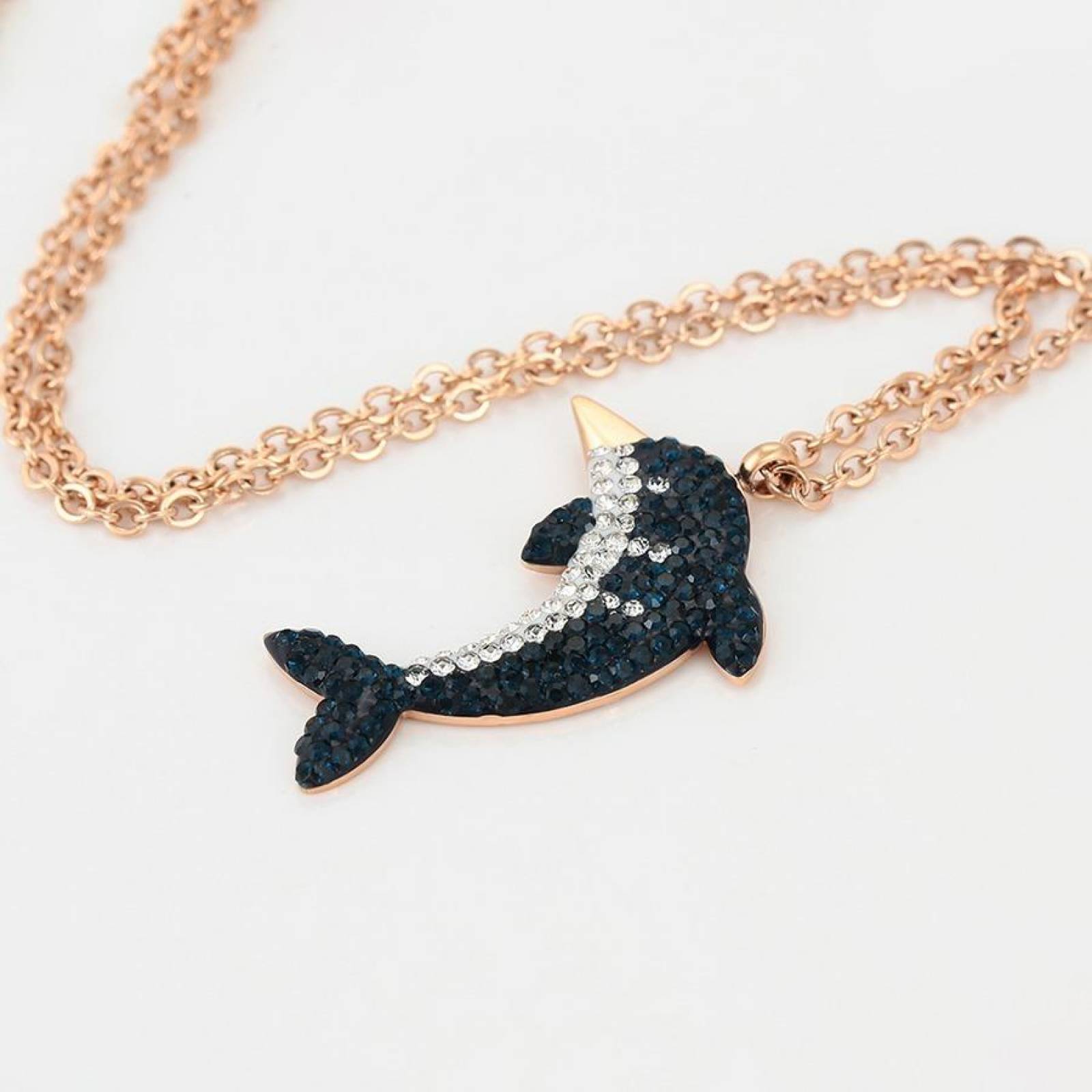CRISTAL AMOR - Collar Delfín Cristales Oro Rosa 14k Laminado