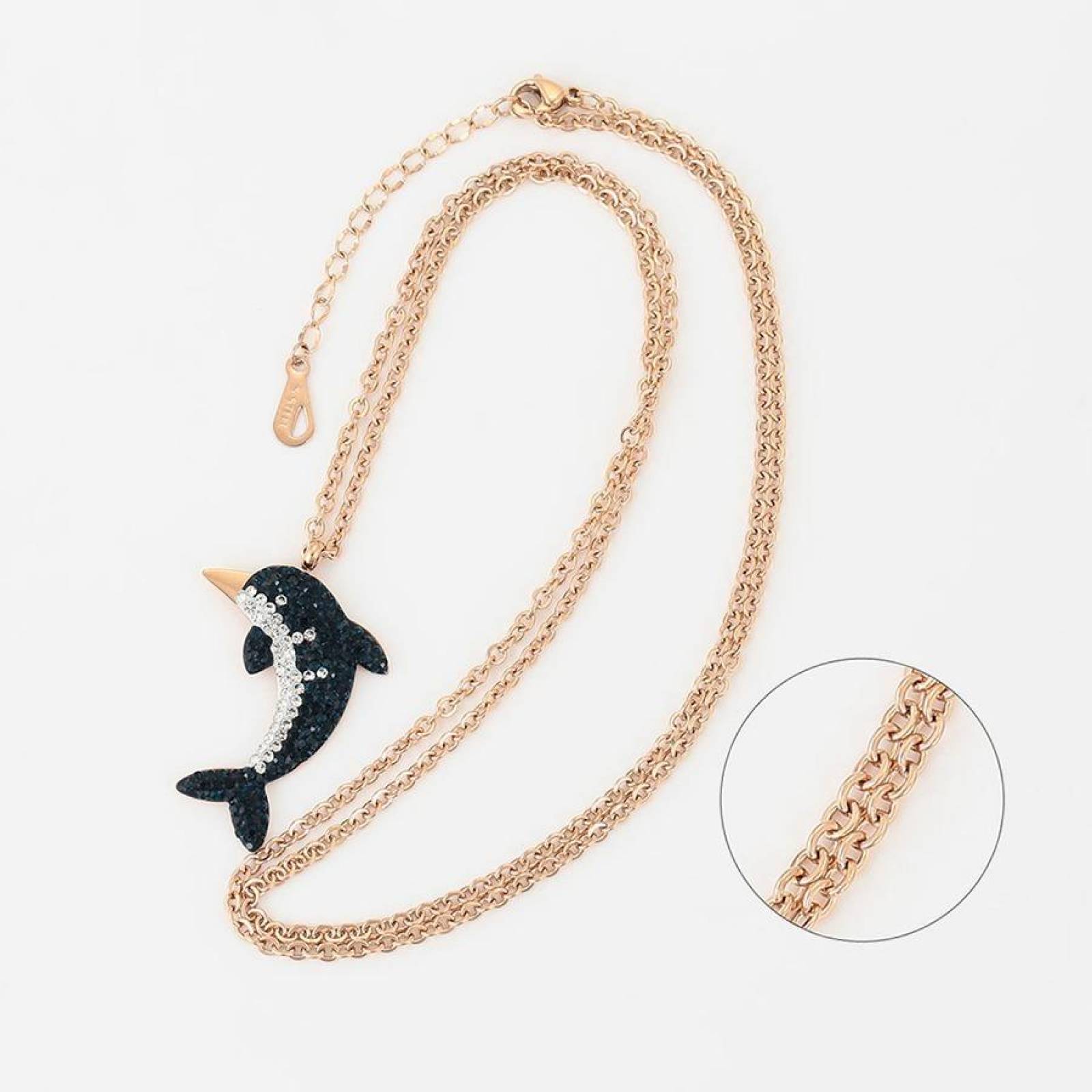 CRISTAL AMOR - Collar Delfín Cristales Oro Rosa 14k Laminado
