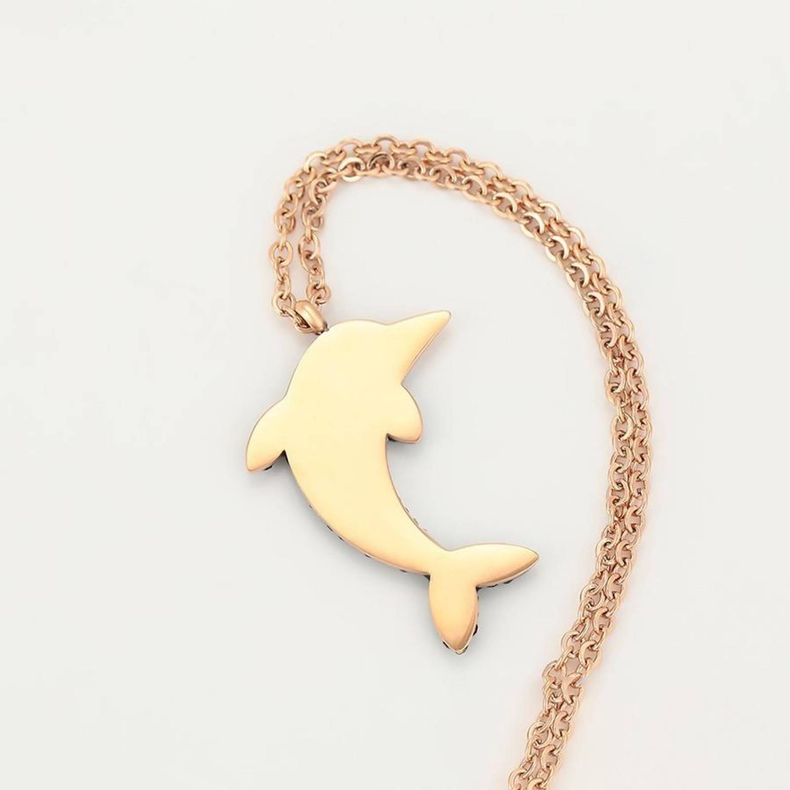 CRISTAL AMOR - Collar Delfín Cristales Oro Rosa 14k Laminado