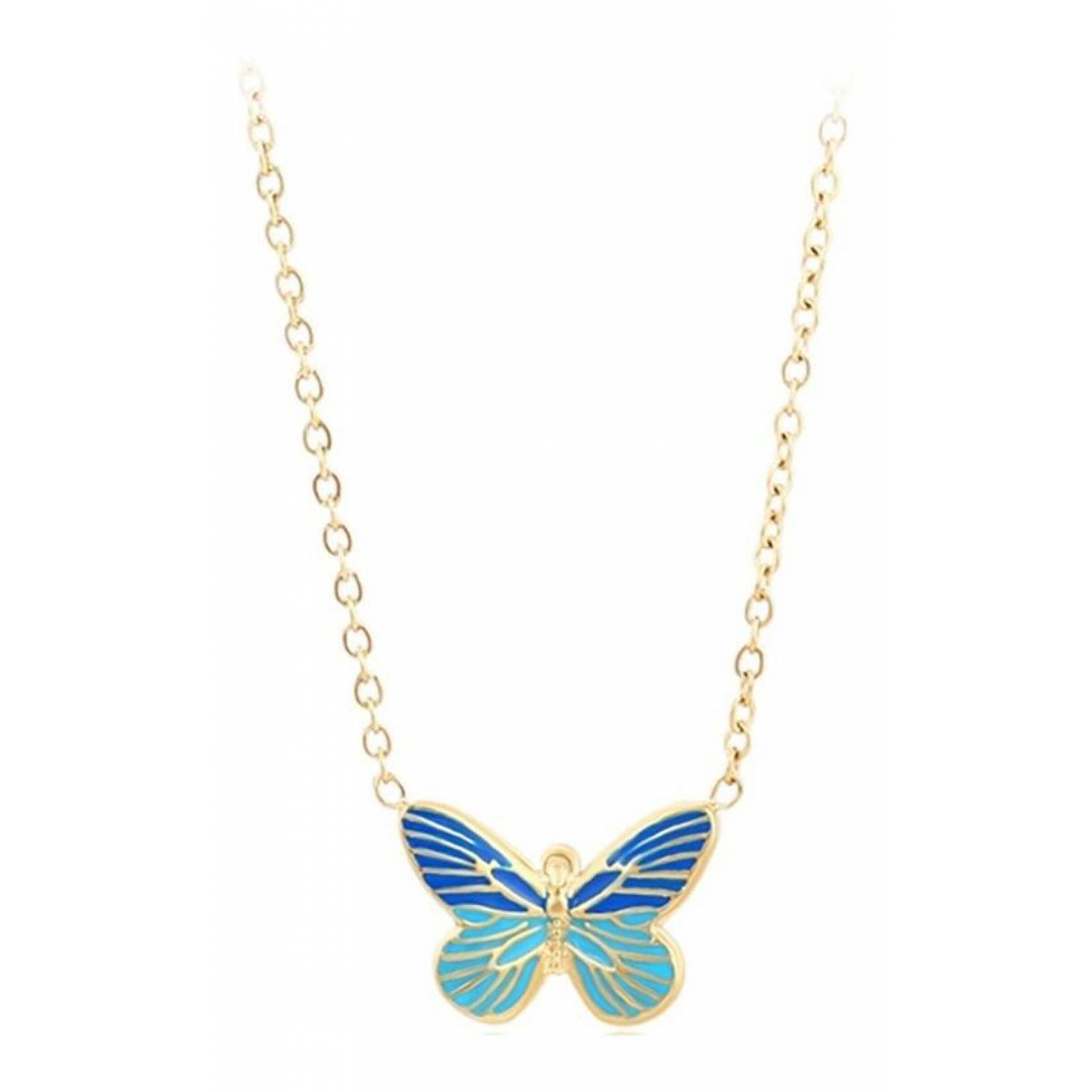 CRISTAL AMOR - Collar Dije Mariposa Azul Para Dama Oro 14k Laminado 