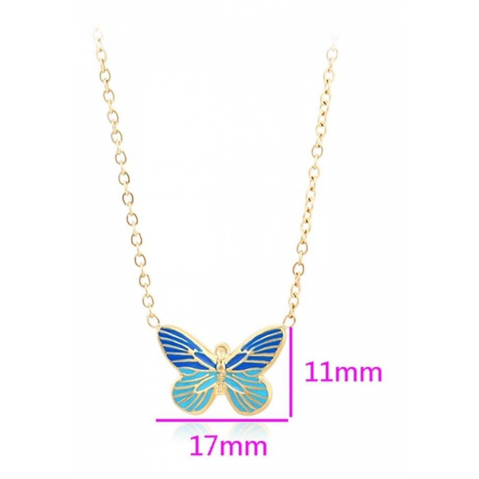 CRISTAL AMOR - Collar Dije Mariposa Azul Para Dama Oro 14k Laminado 