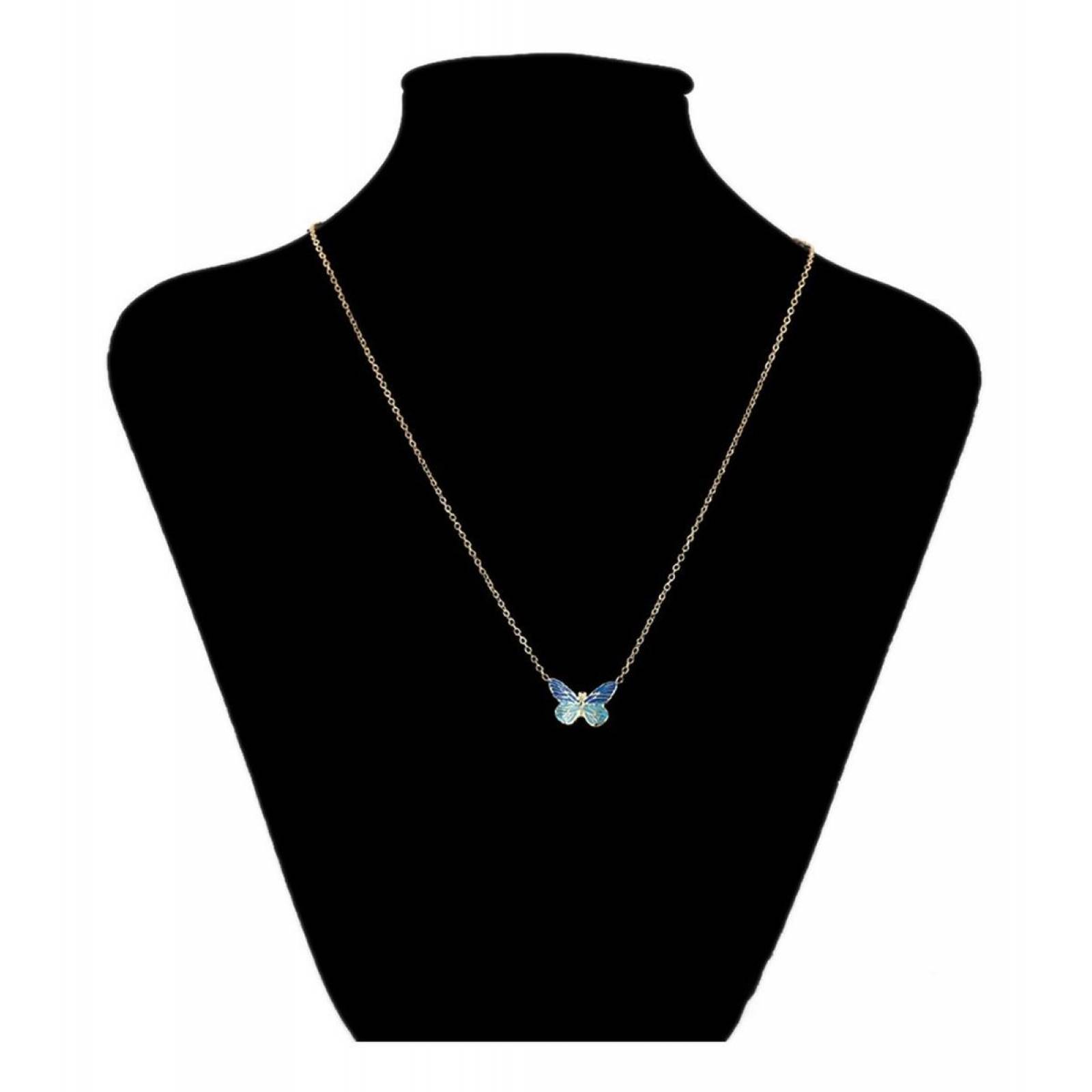 CRISTAL AMOR - Collar Dije Mariposa Azul Para Dama Oro 14k Laminado 