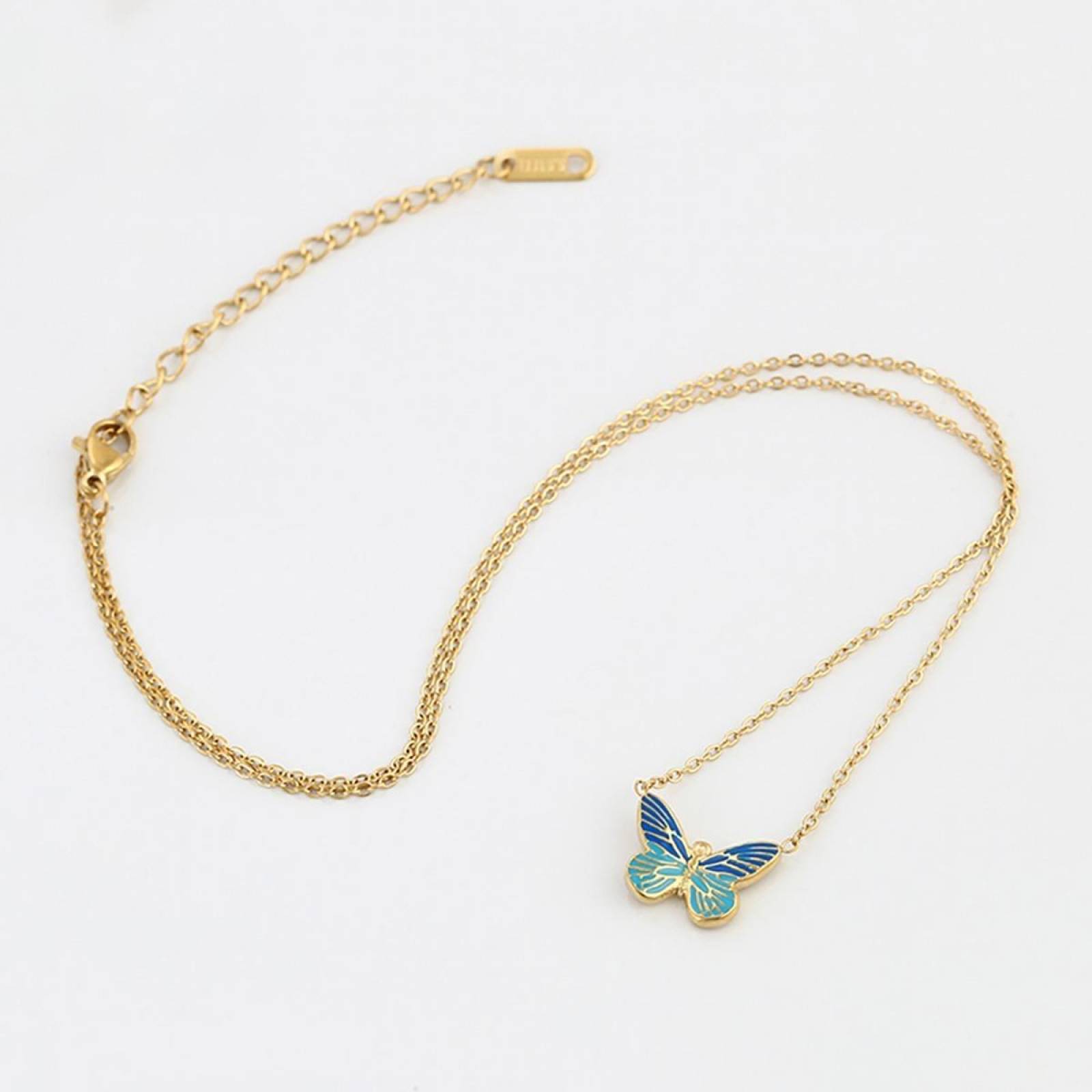 CRISTAL AMOR - Collar Dije Mariposa Azul Para Dama Oro 14k Laminado 
