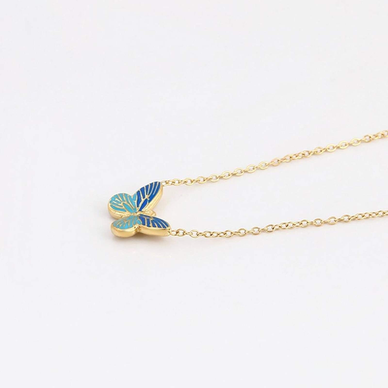 CRISTAL AMOR - Collar Dije Mariposa Azul Para Dama Oro 14k Laminado 