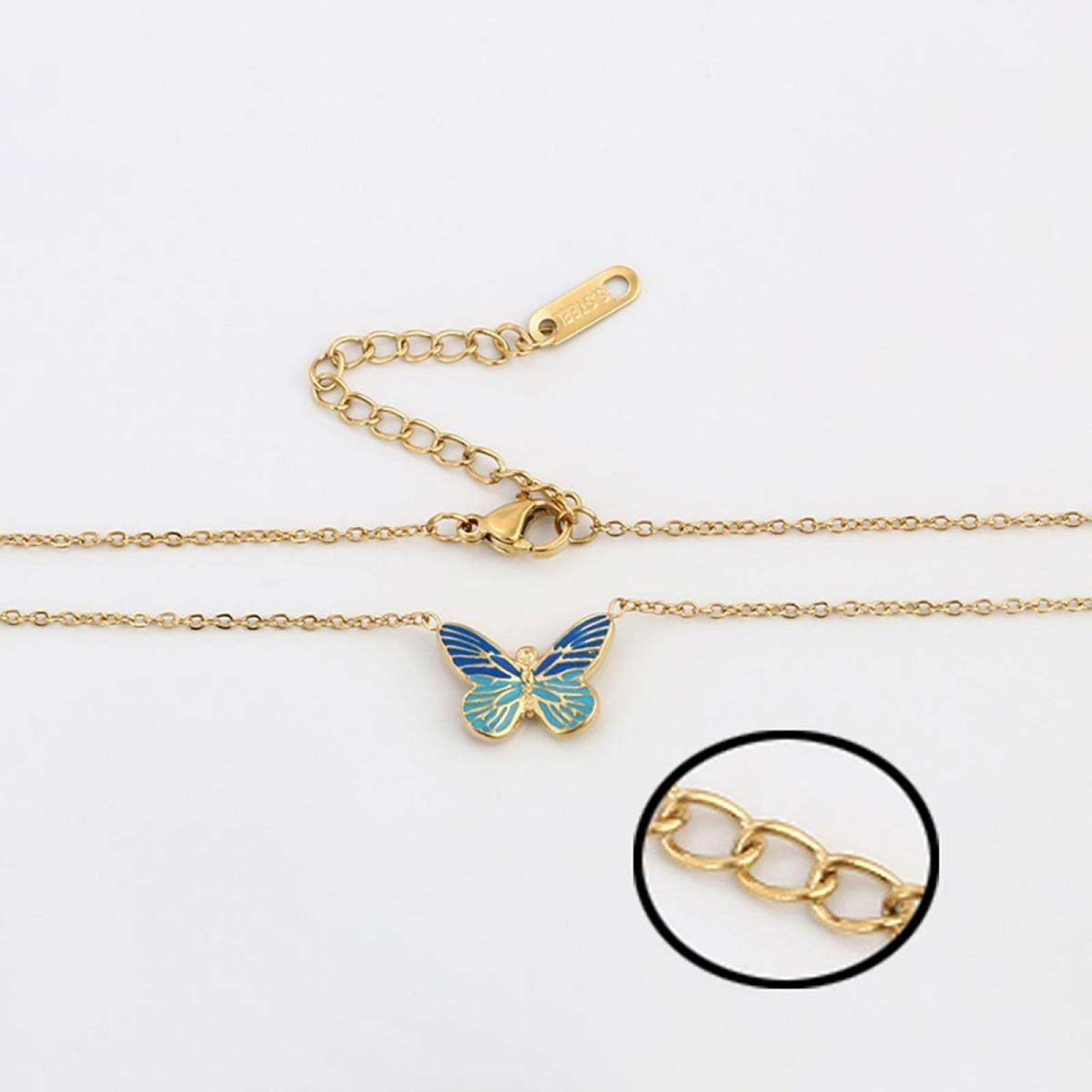 CRISTAL AMOR - Collar Dije Mariposa Azul Para Dama Oro 14k Laminado 