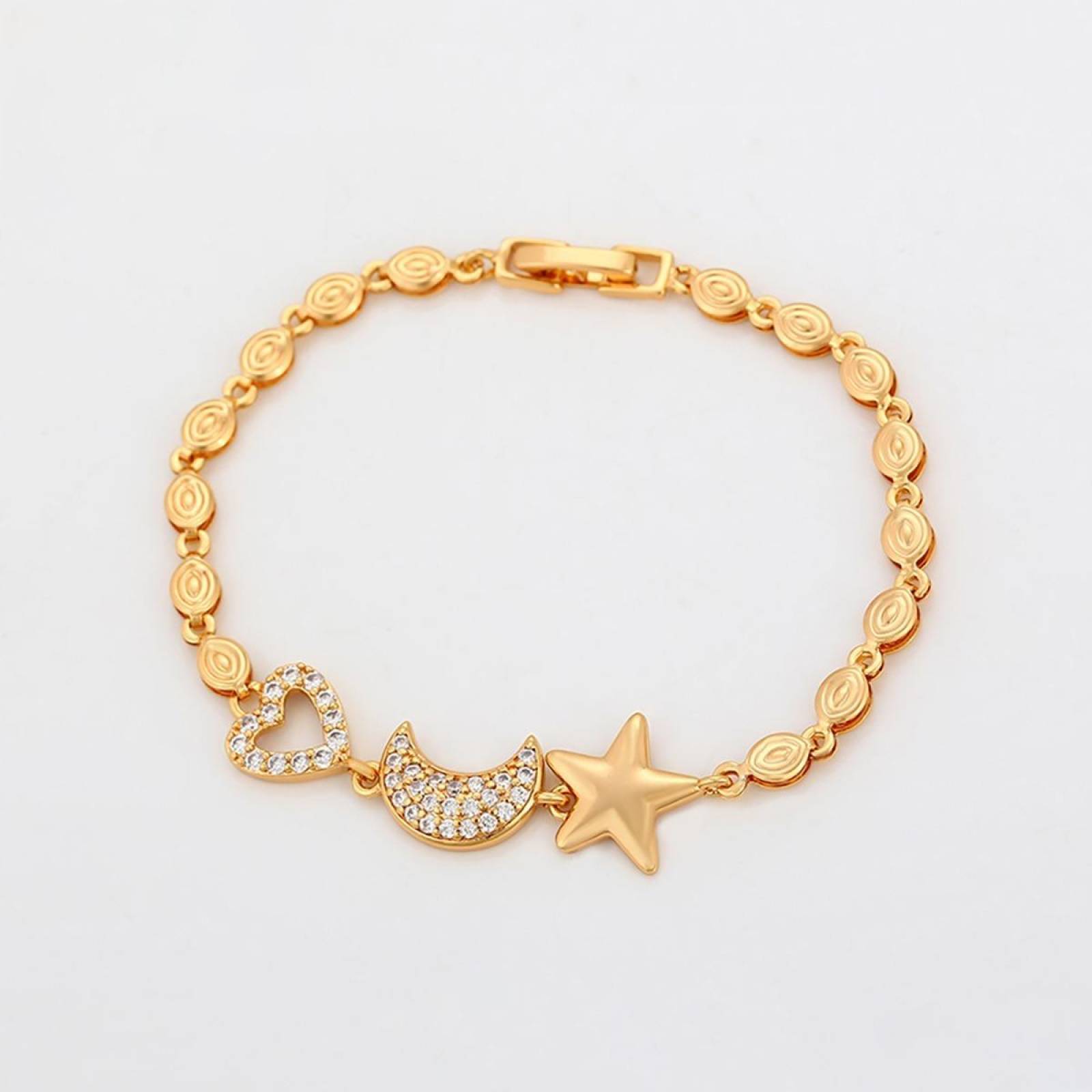 CRISTAL AMOR - Pulsera Corazon Y Luna Cristal Dama Oro 14k Laminado 