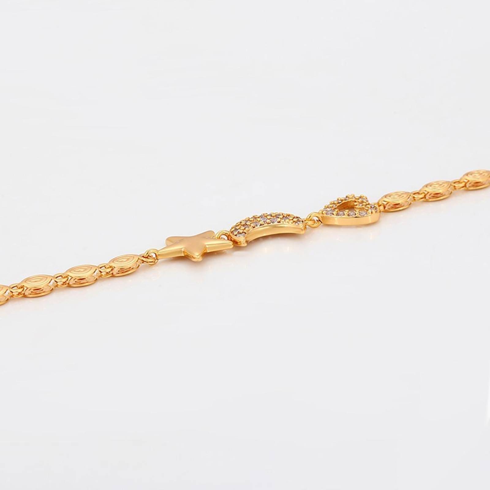 CRISTAL AMOR - Pulsera Corazon Y Luna Cristal Dama Oro 14k Laminado 