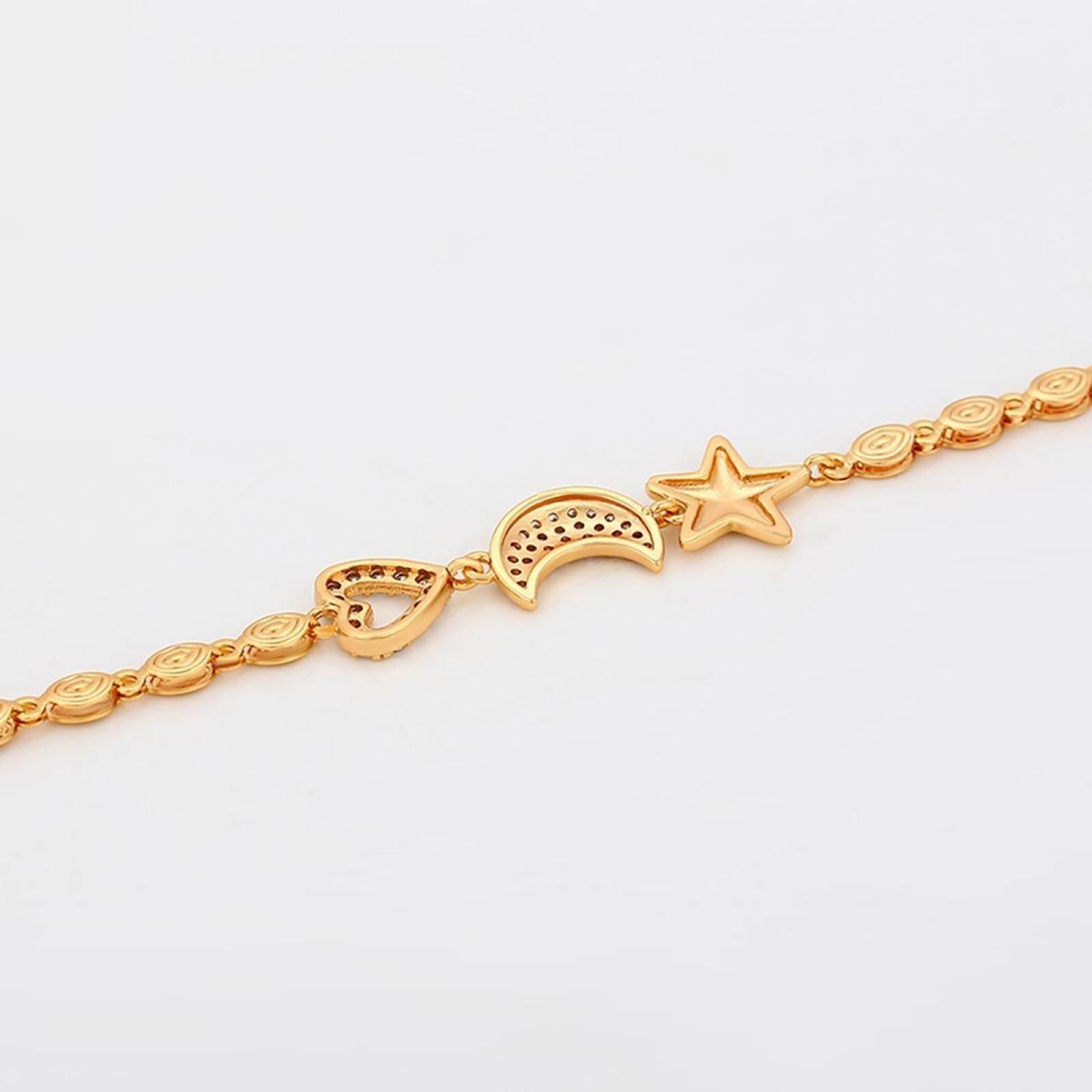 CRISTAL AMOR - Pulsera Corazon Y Luna Cristal Dama Oro 14k Laminado 
