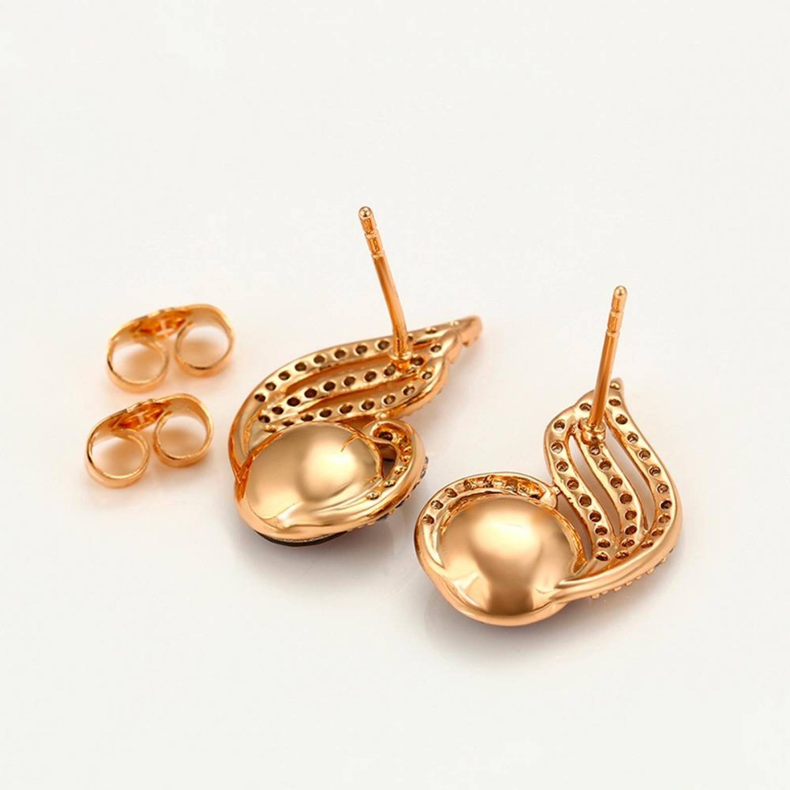 CRISTAL AMOR - Aretes Broquel Para Dama Cisne Cristal Oro 18k Laminado Amatista
