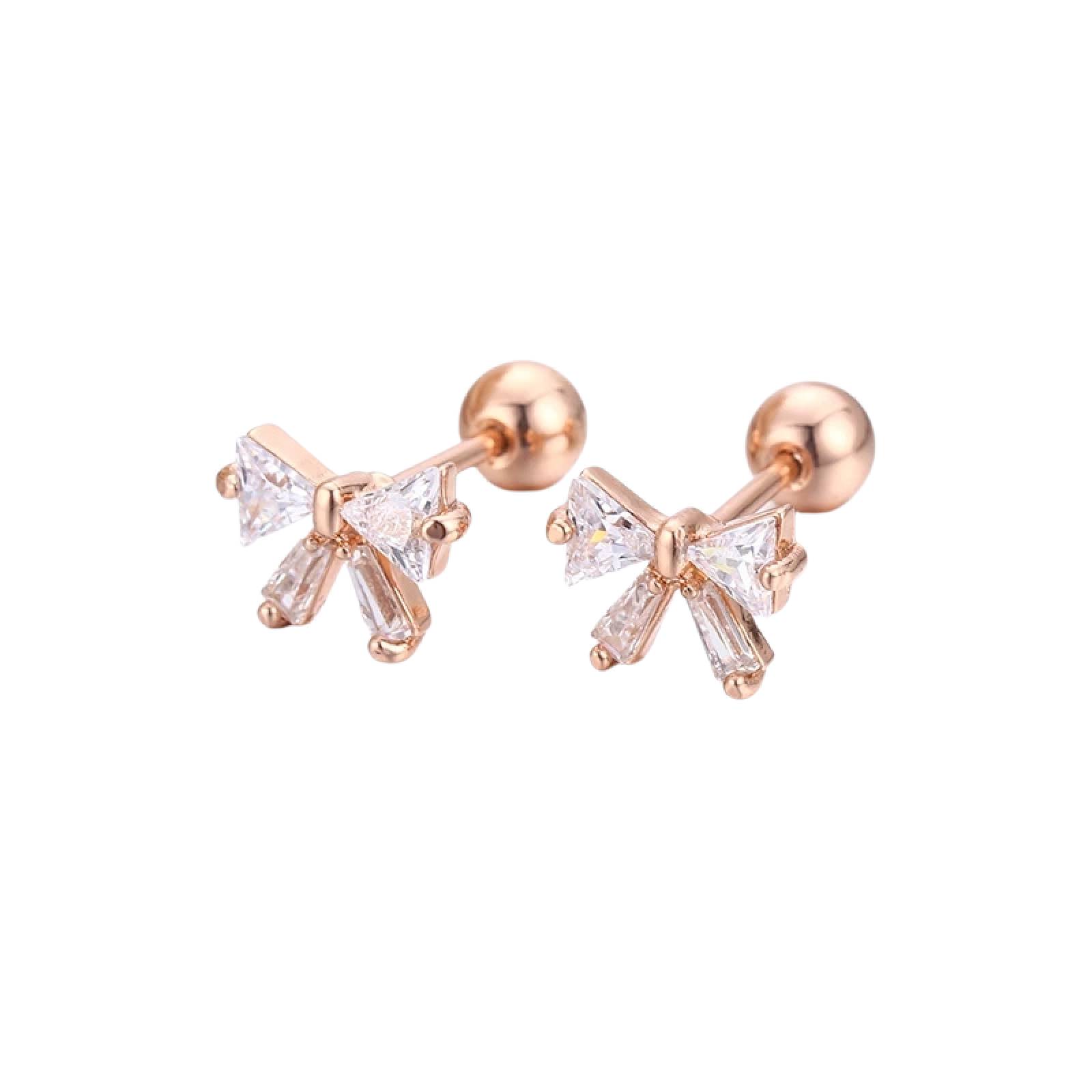 CRISTAL AMOR - Aretes Broqueles Moño Swarovski Oro 14k Lam Bolita Niña Bebé Rosa