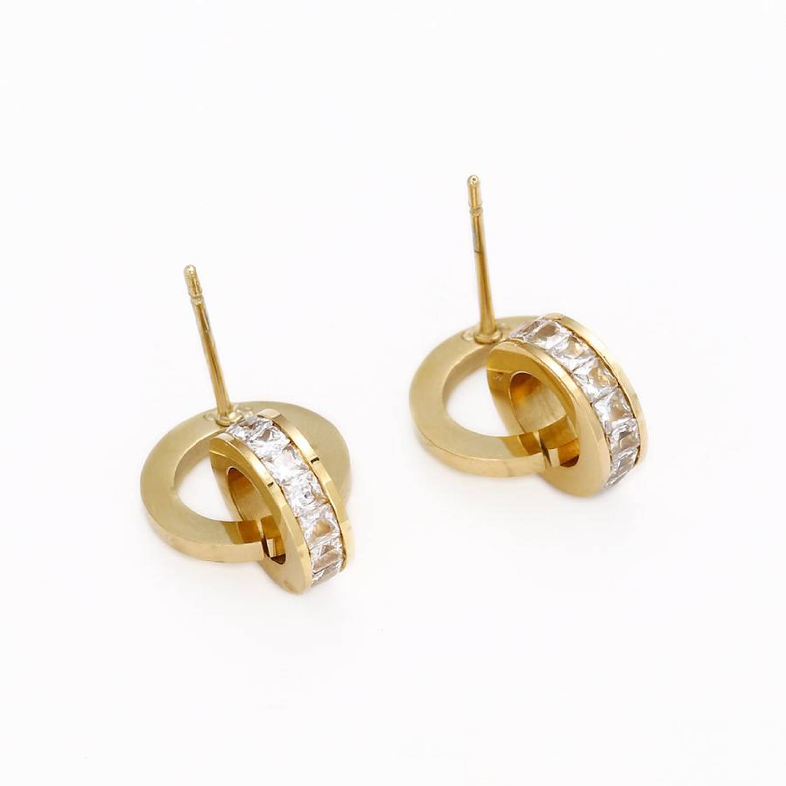 CRISTAL AMOR - Aretes Colgantes Numeros Romanos Cristales Austriacos Oro 14K Laminado 