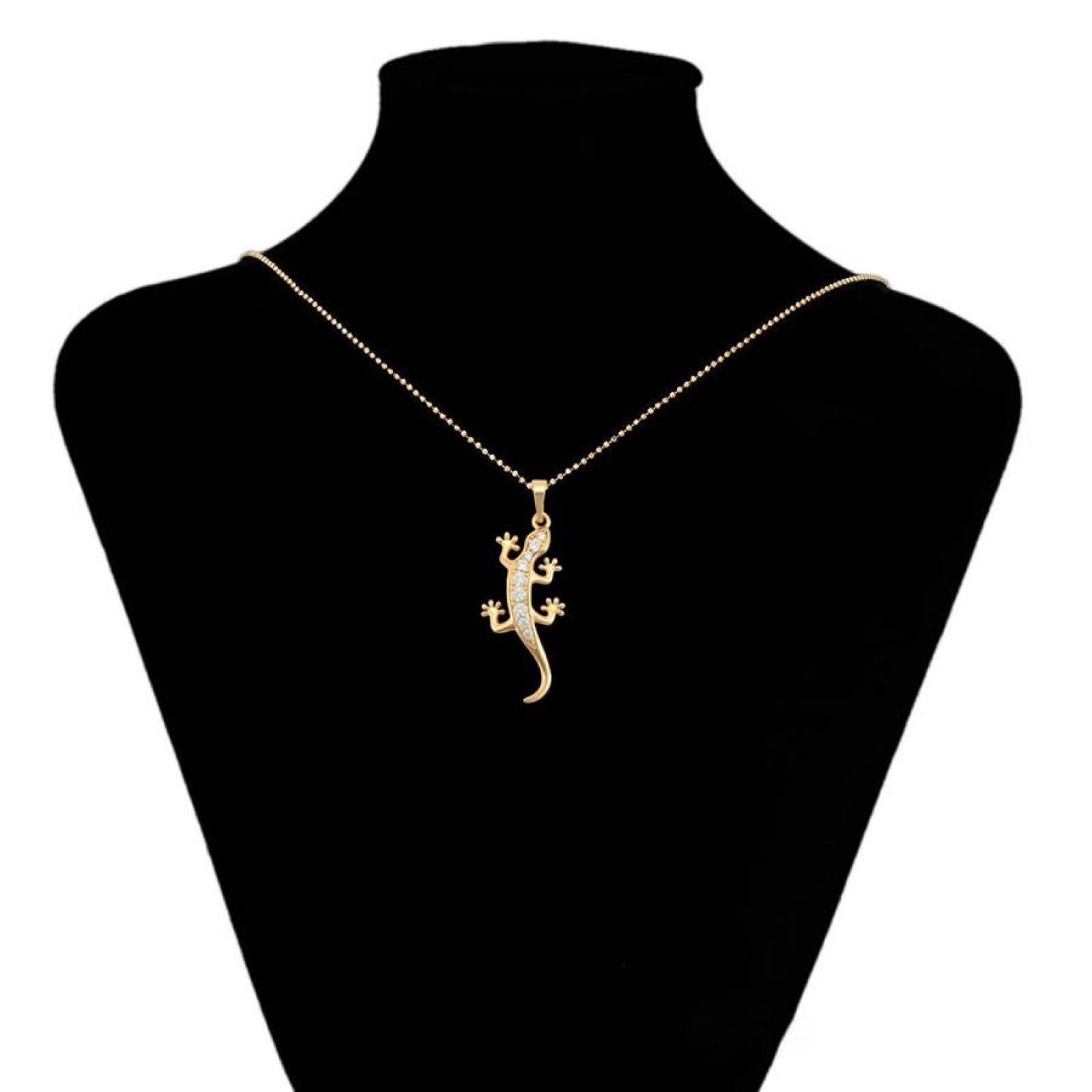 CRISTAL AMOR - Fino Collar Con Cristales Lagartija Oro 14k Lam 45 Cm 