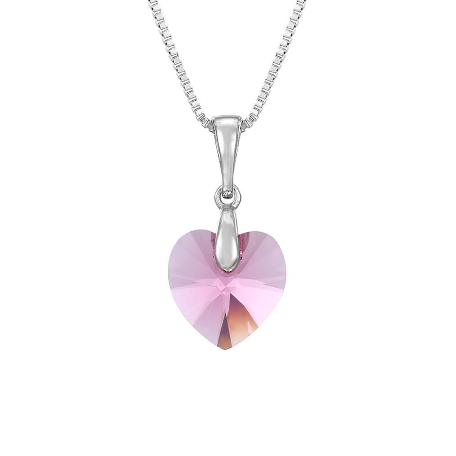 CRISTAL AMOR - Collar y Dije Corazón Cristal Austriaco Oro Blanco 14K Laminado Rosa Color