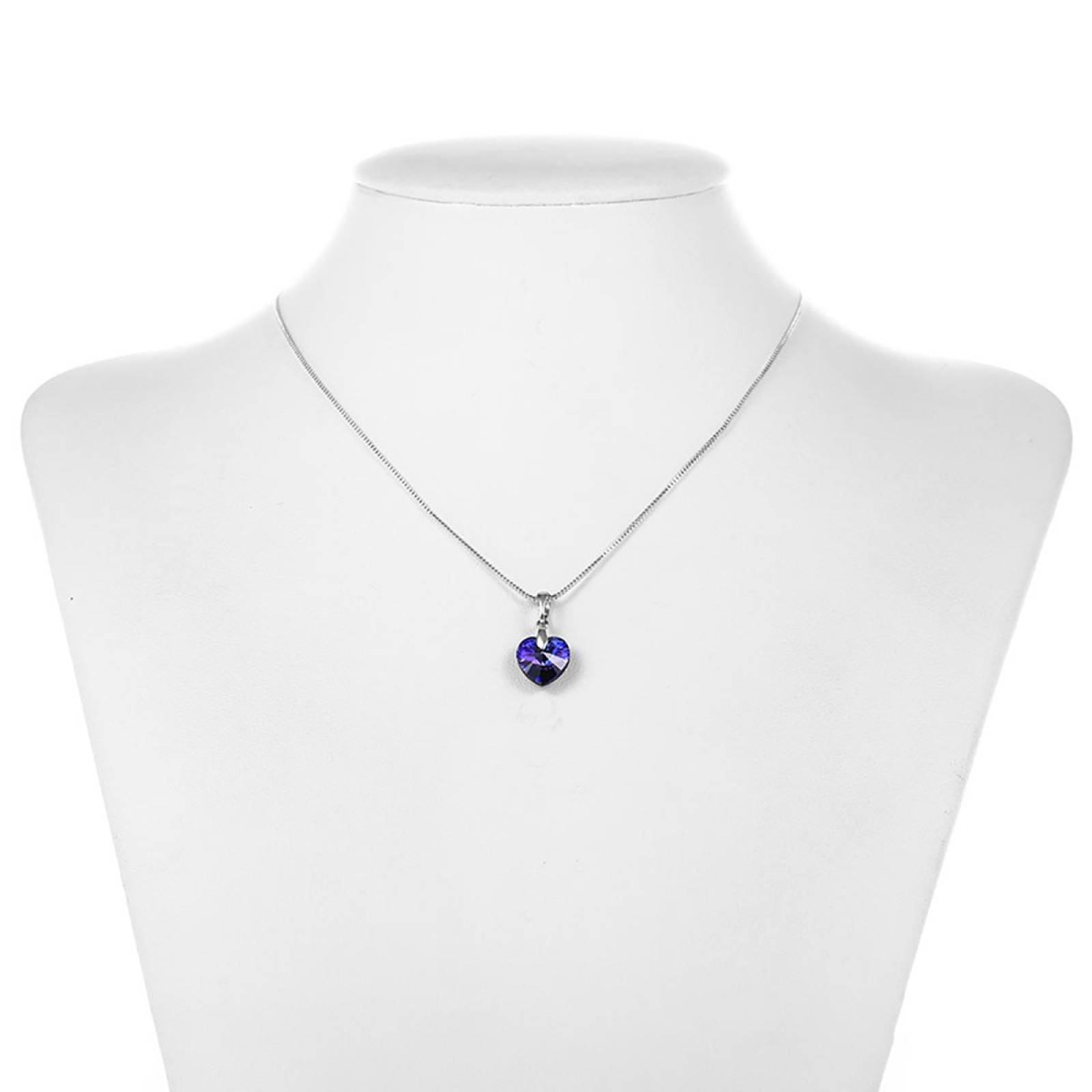 CRISTAL AMOR - Collar y Dije Corazón Cristal Austriaco Oro Blanco 14K Laminado Morado Color