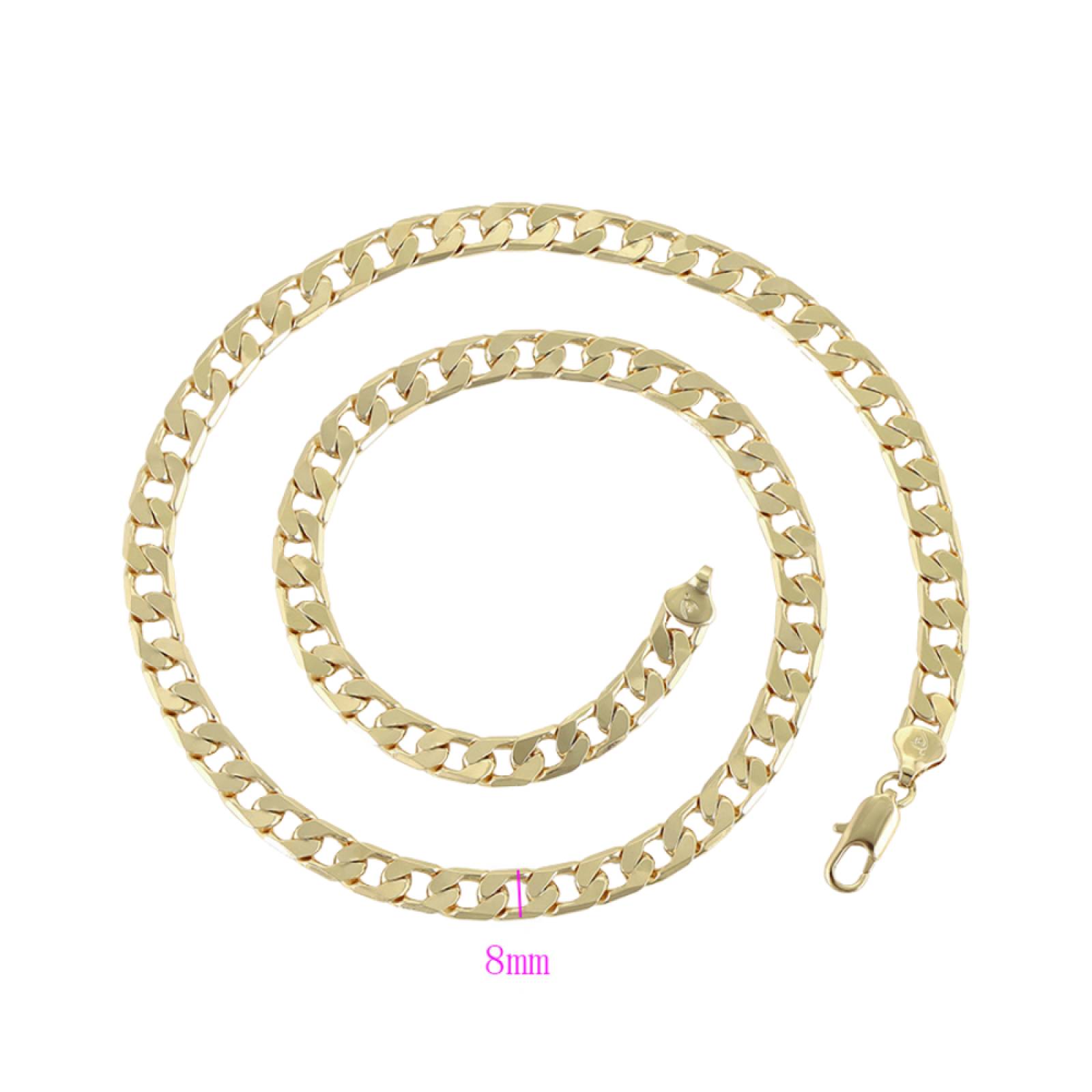 CRISTAL AMOR - Cadena Cubana Barbada Hombre 8 mm 58 cm Oro 14K Laminado 
