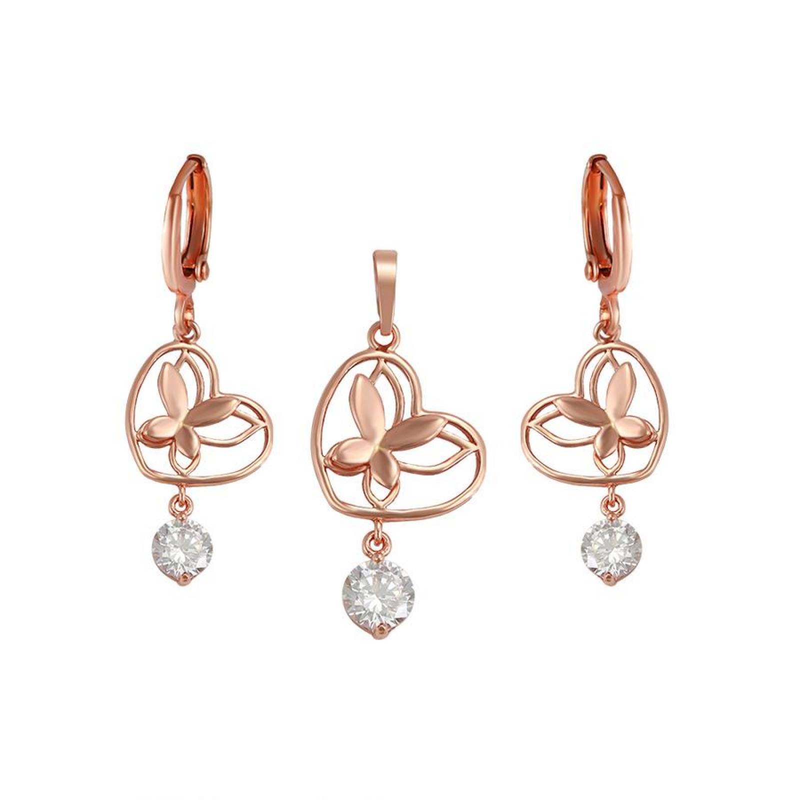 CRISTAL AMOR - Cadena, Dije y Aretes Corazón Mariposa Swarovski Oro 14K Laminado