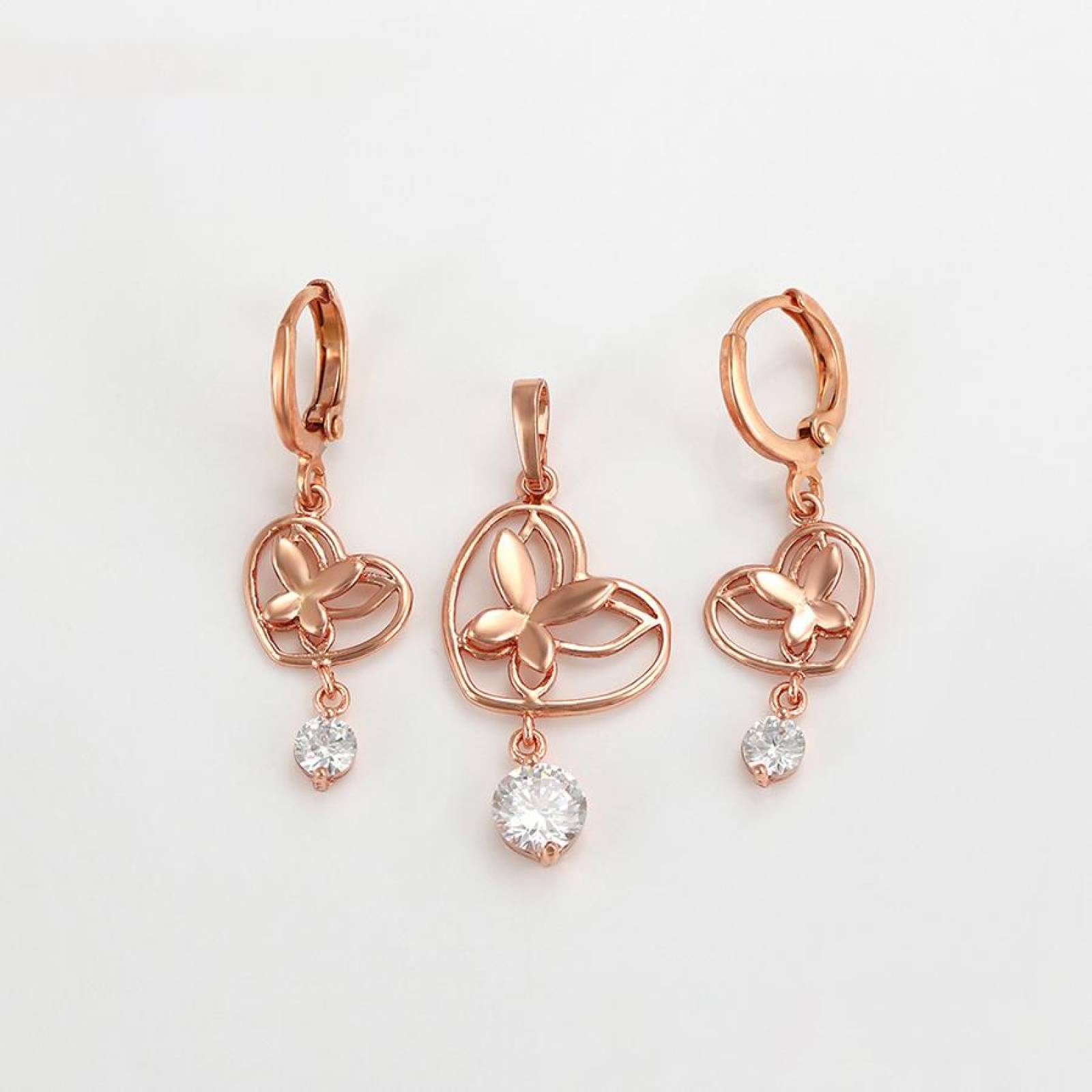 CRISTAL AMOR - Cadena, Dije y Aretes Corazón Mariposa Swarovski Oro 14K Laminado