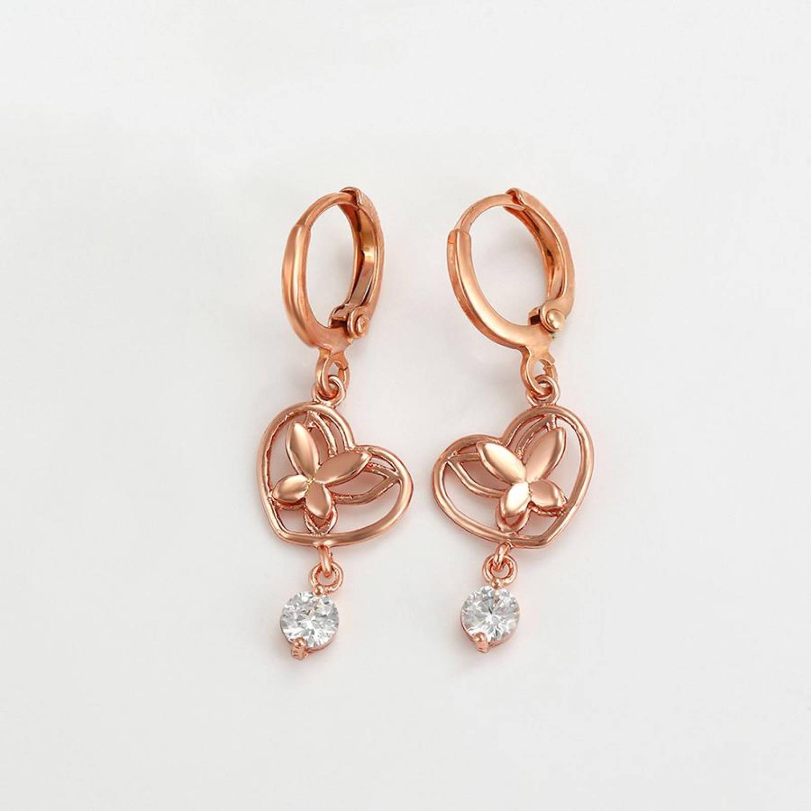 CRISTAL AMOR - Cadena, Dije y Aretes Corazón Mariposa Swarovski Oro 14K Laminado
