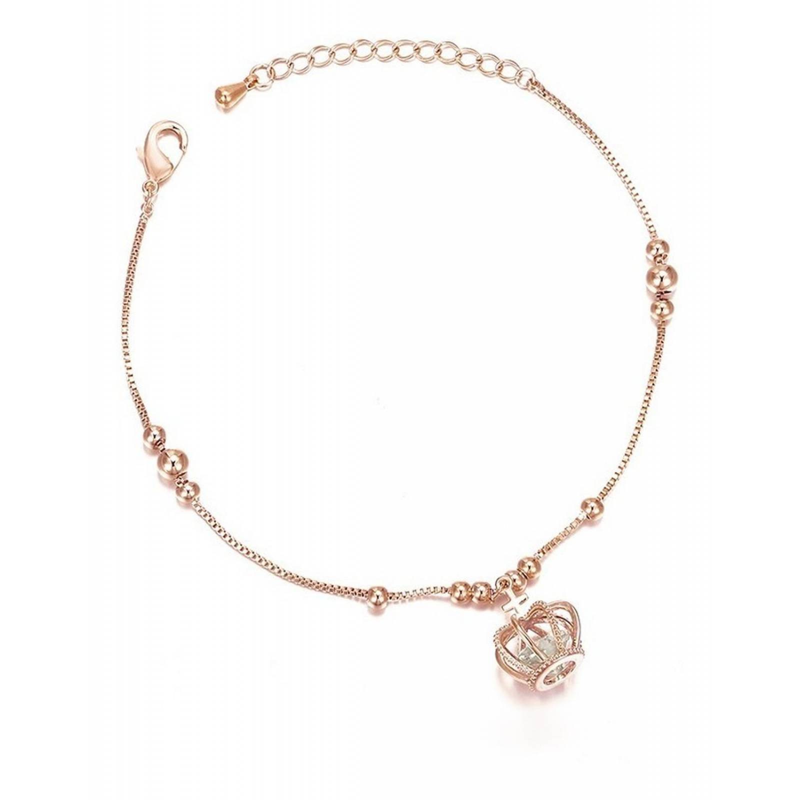 CRISTAL AMOR - Pulsera Corona Queen Princess Cristal Oro 14k Laminado 20 cm Rosa