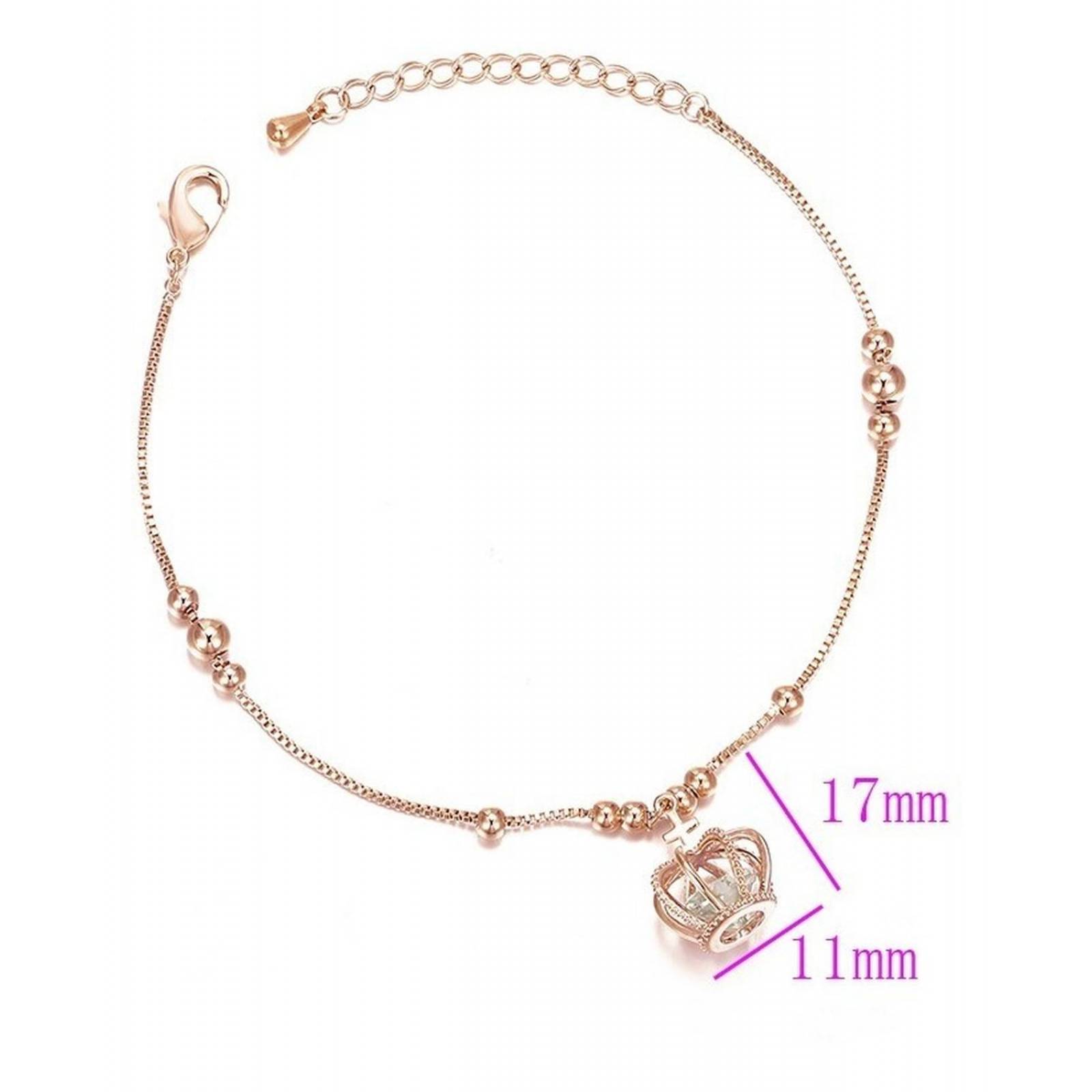CRISTAL AMOR - Pulsera Corona Queen Princess Cristal Oro 14k Laminado 20 cm Rosa