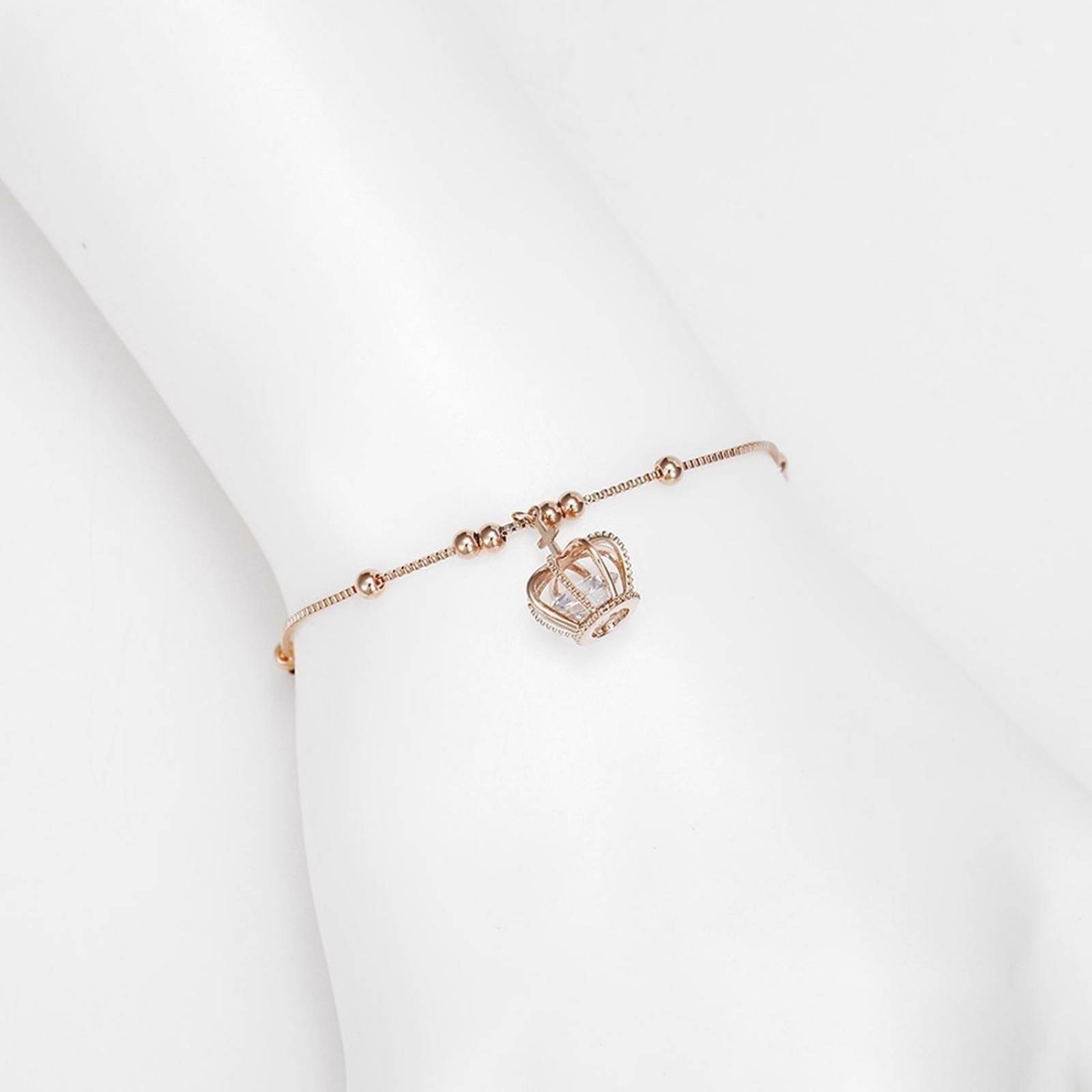 CRISTAL AMOR - Pulsera Corona Queen Princess Cristal Oro 14k Laminado 20 cm Rosa