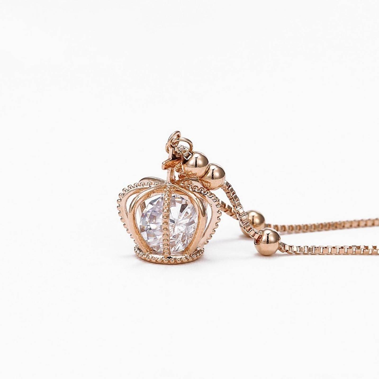 CRISTAL AMOR - Pulsera Corona Queen Princess Cristal Oro 14k Laminado 20 cm Rosa