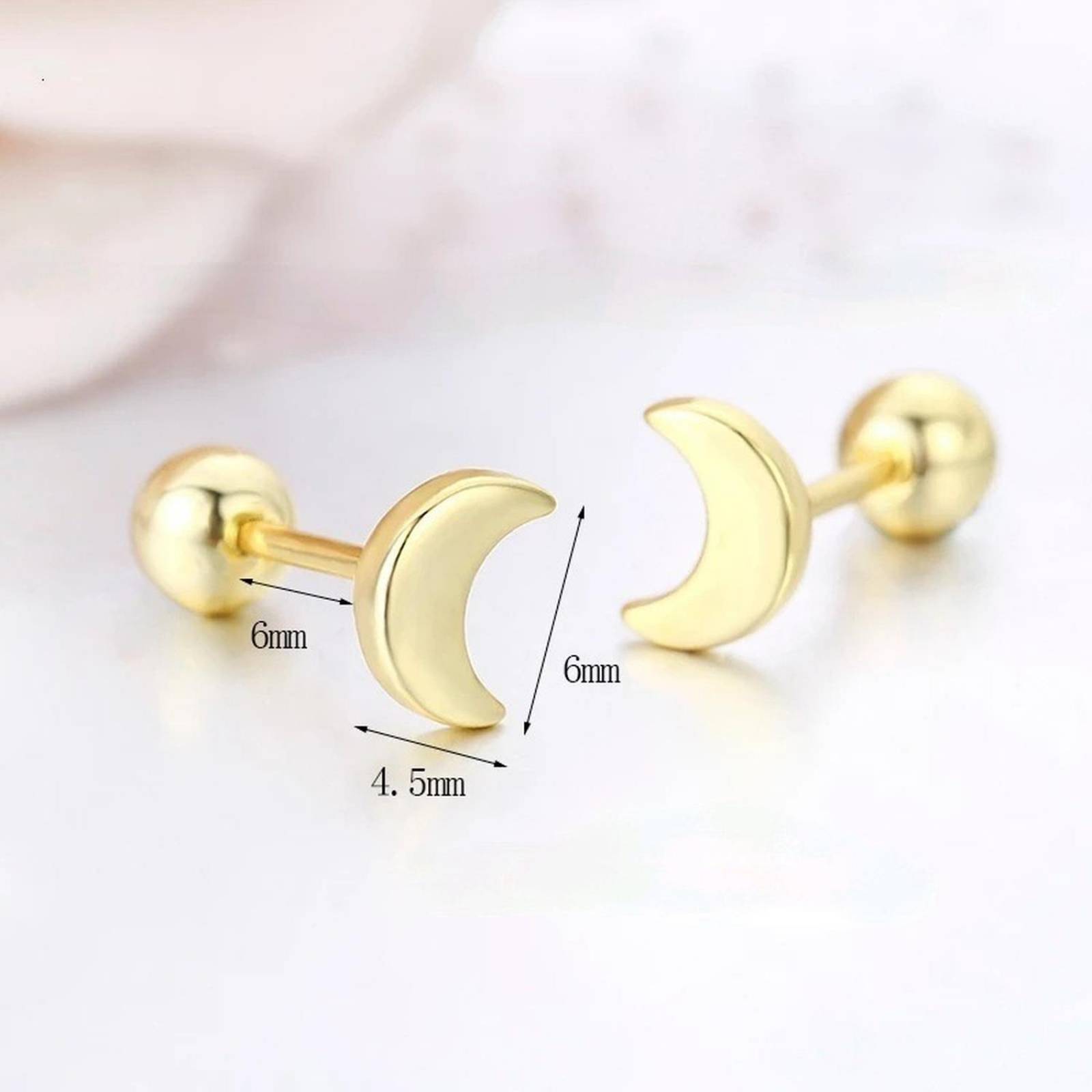 CRISTAL AMOR - Finos Aretes Broquel Luna Oro 14k Lam Bolita Niña Adulto Dorado
