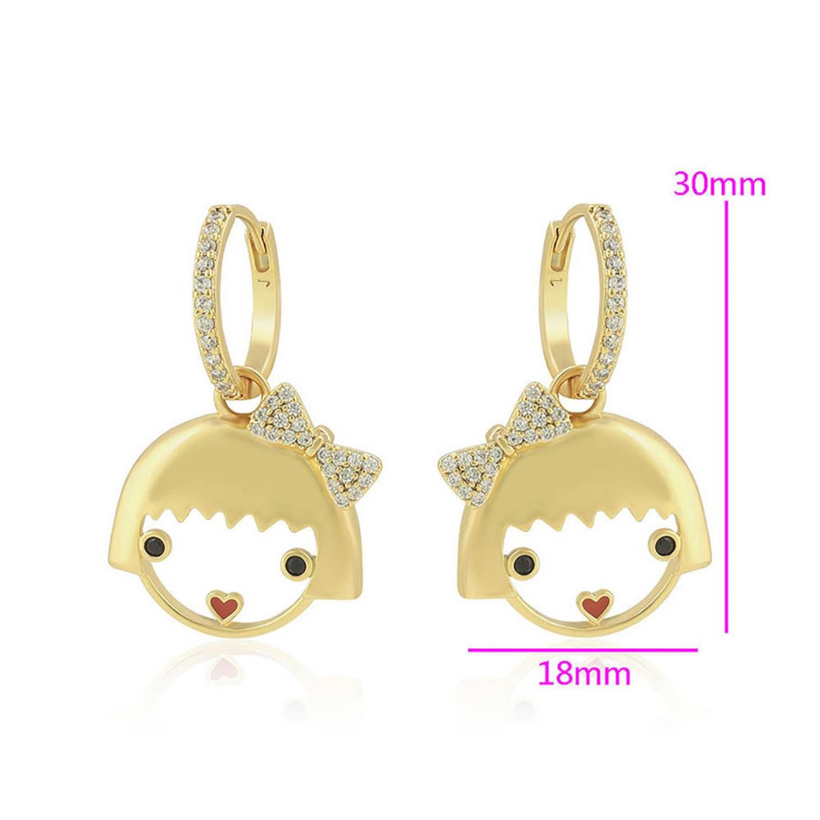 CRISTAL AMOR Aretes Arracadas Niña Juegos del Calamar Cristales Oro 14K Laminado 