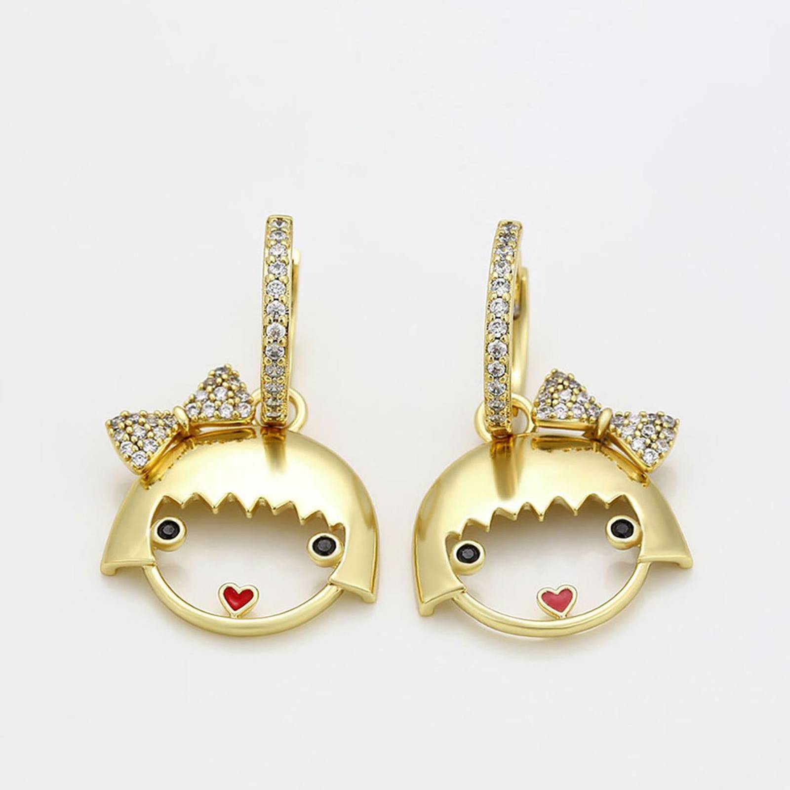 CRISTAL AMOR Aretes Arracadas Niña Juegos del Calamar Cristales Oro 14K Laminado 