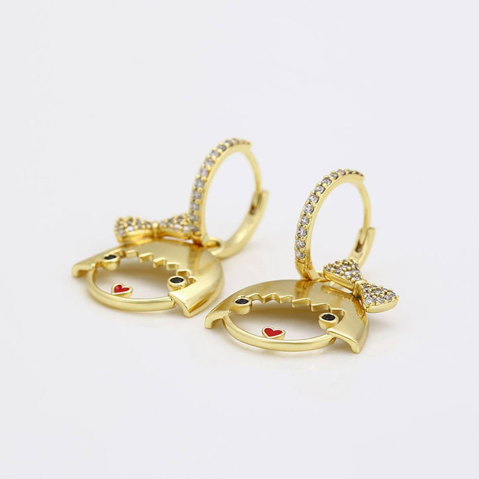 CRISTAL AMOR Aretes Arracadas Niña Juegos del Calamar Cristales Oro 14K Laminado 