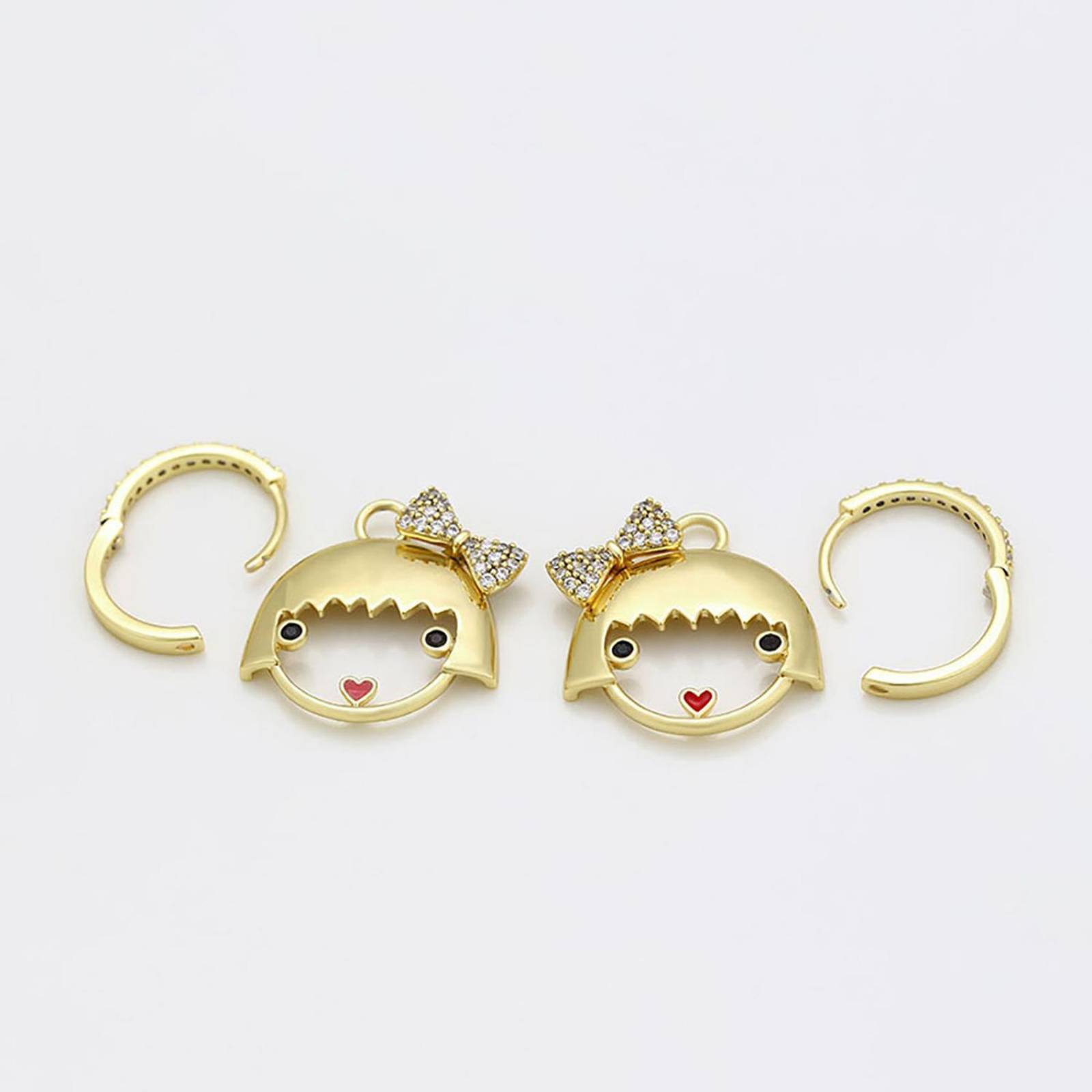 CRISTAL AMOR Aretes Arracadas Niña Juegos del Calamar Cristales Oro 14K Laminado 