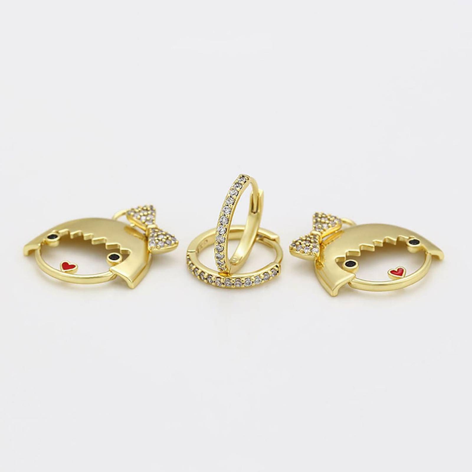CRISTAL AMOR Aretes Arracadas Niña Juegos del Calamar Cristales Oro 14K Laminado 