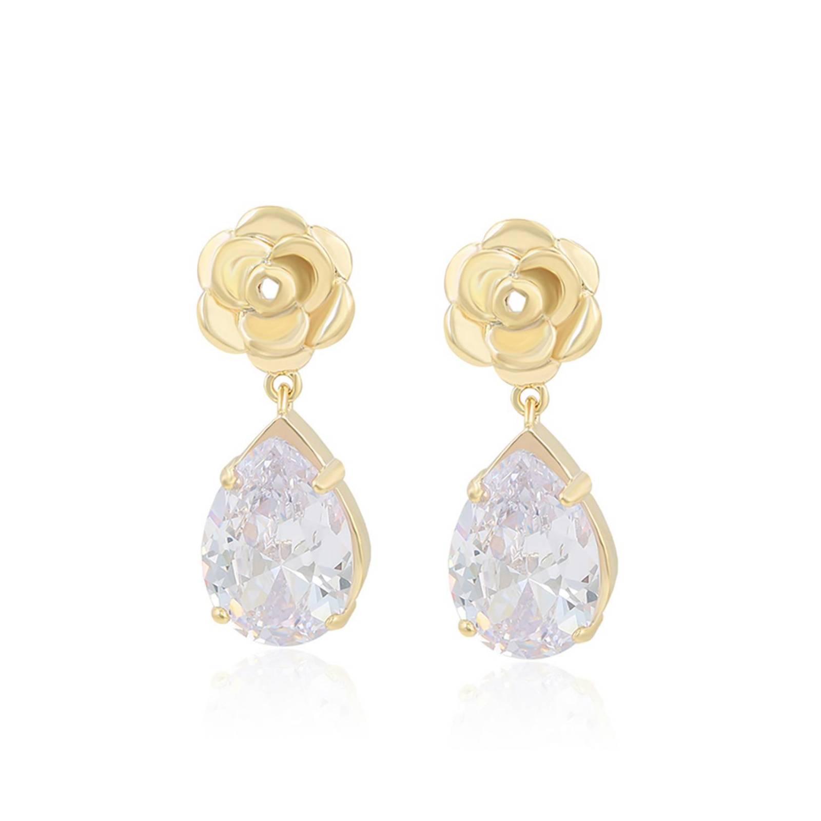 Aretes Colgantes Flor Gota Cristal Austriaco Colgante Oro 14K Laminado