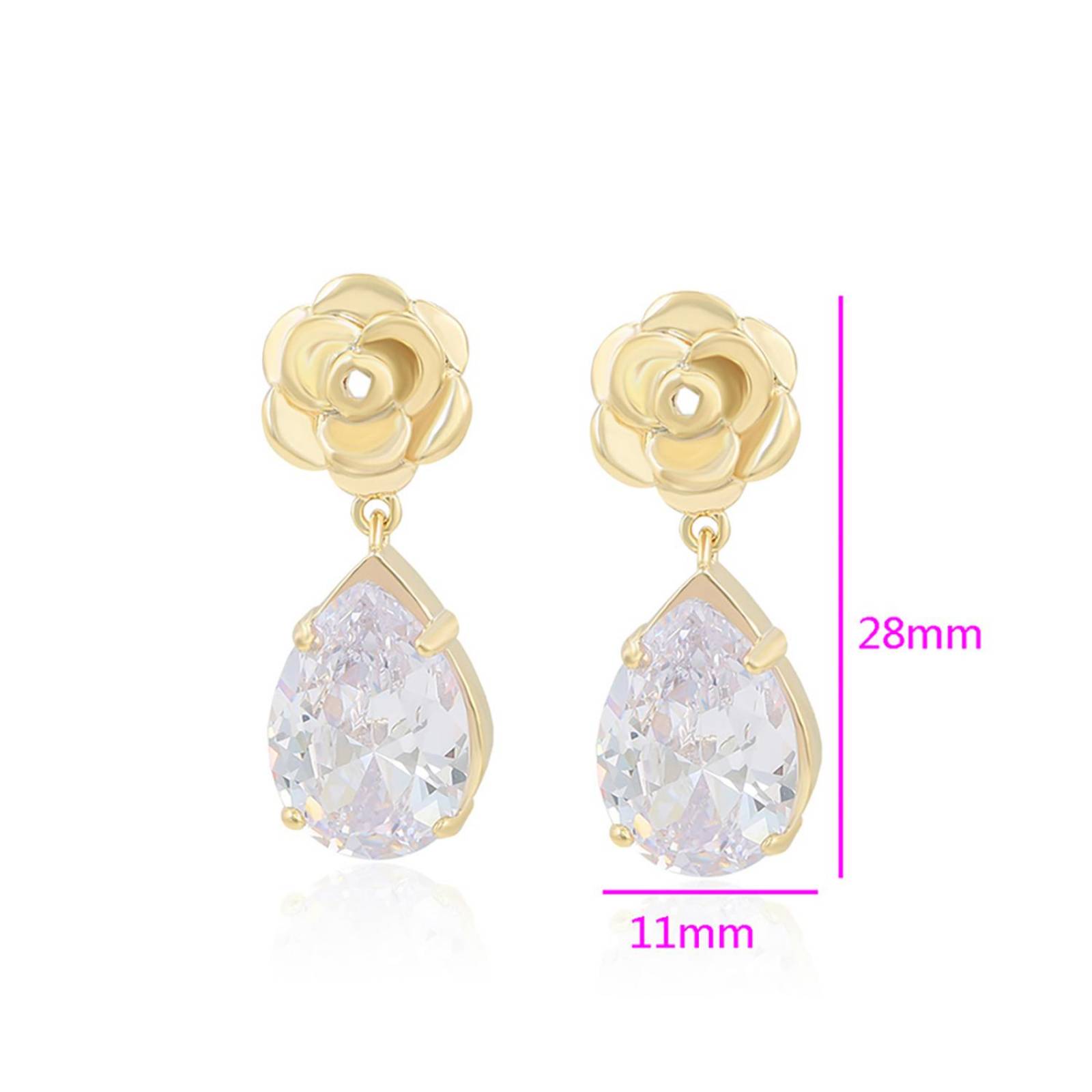 Aretes Colgantes Flor Gota Cristal Austriaco Colgante Oro 14K Laminado