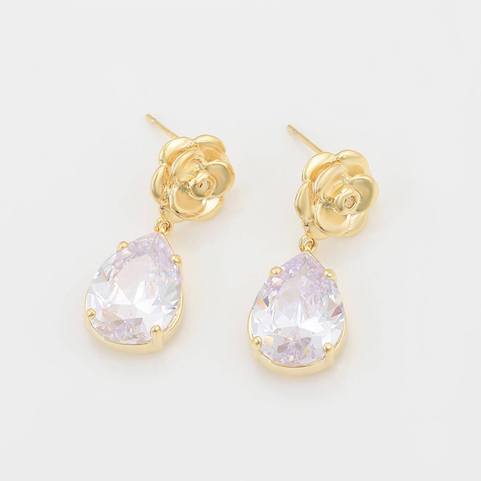 Aretes Colgantes Flor Gota Cristal Austriaco Colgante Oro 14K Laminado