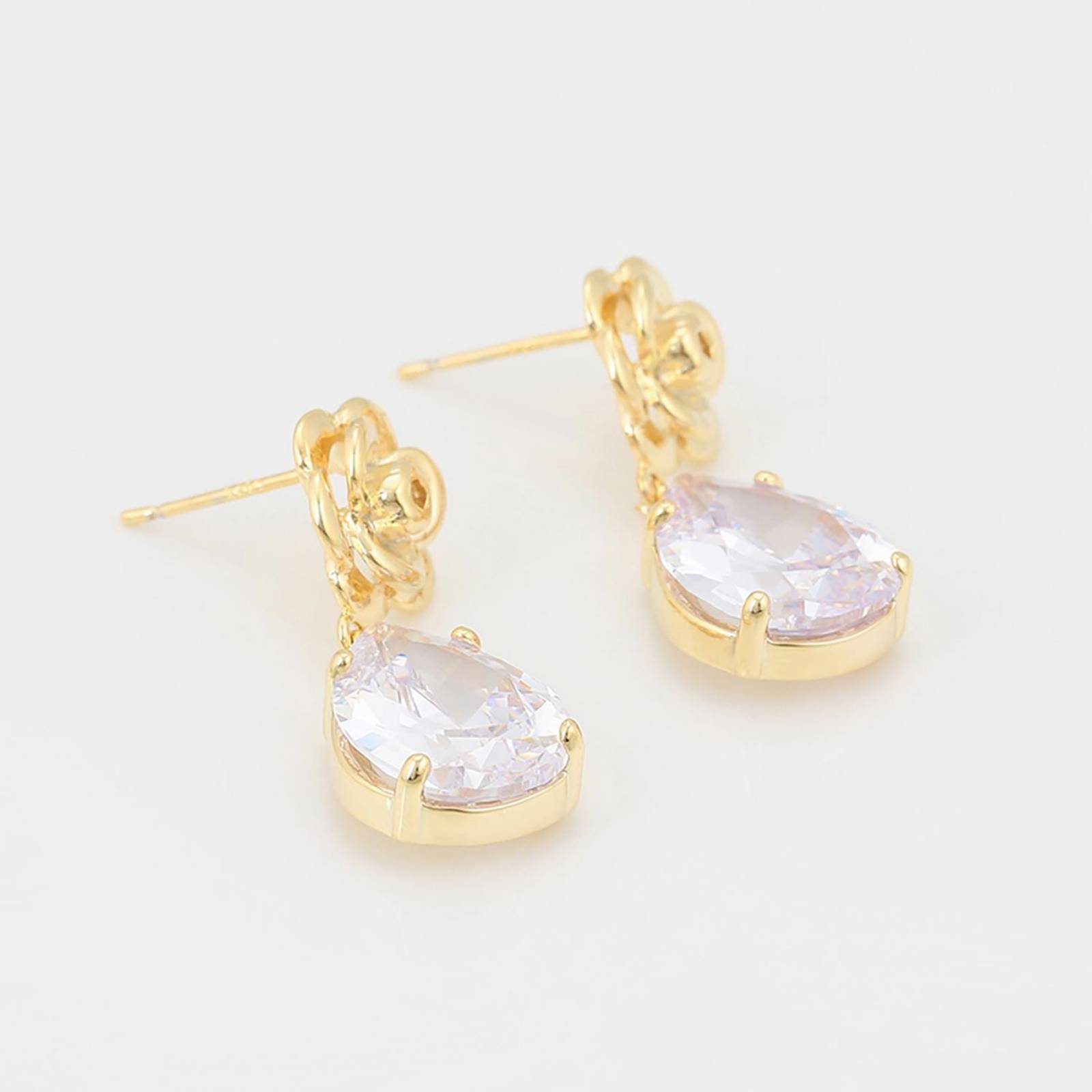 Aretes Colgantes Flor Gota Cristal Austriaco Colgante Oro 14K Laminado