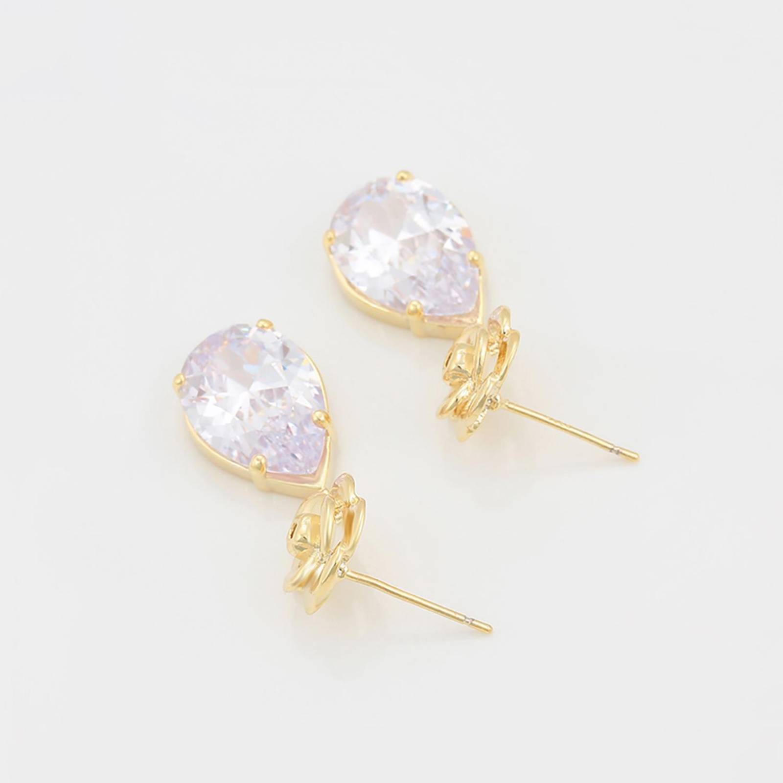 Aretes Colgantes Flor Gota Cristal Austriaco Colgante Oro 14K Laminado