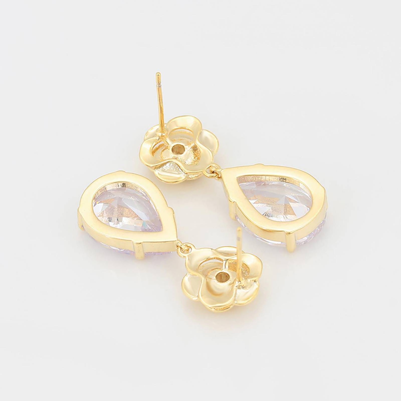 Aretes Colgantes Flor Gota Cristal Austriaco Colgante Oro 14K Laminado