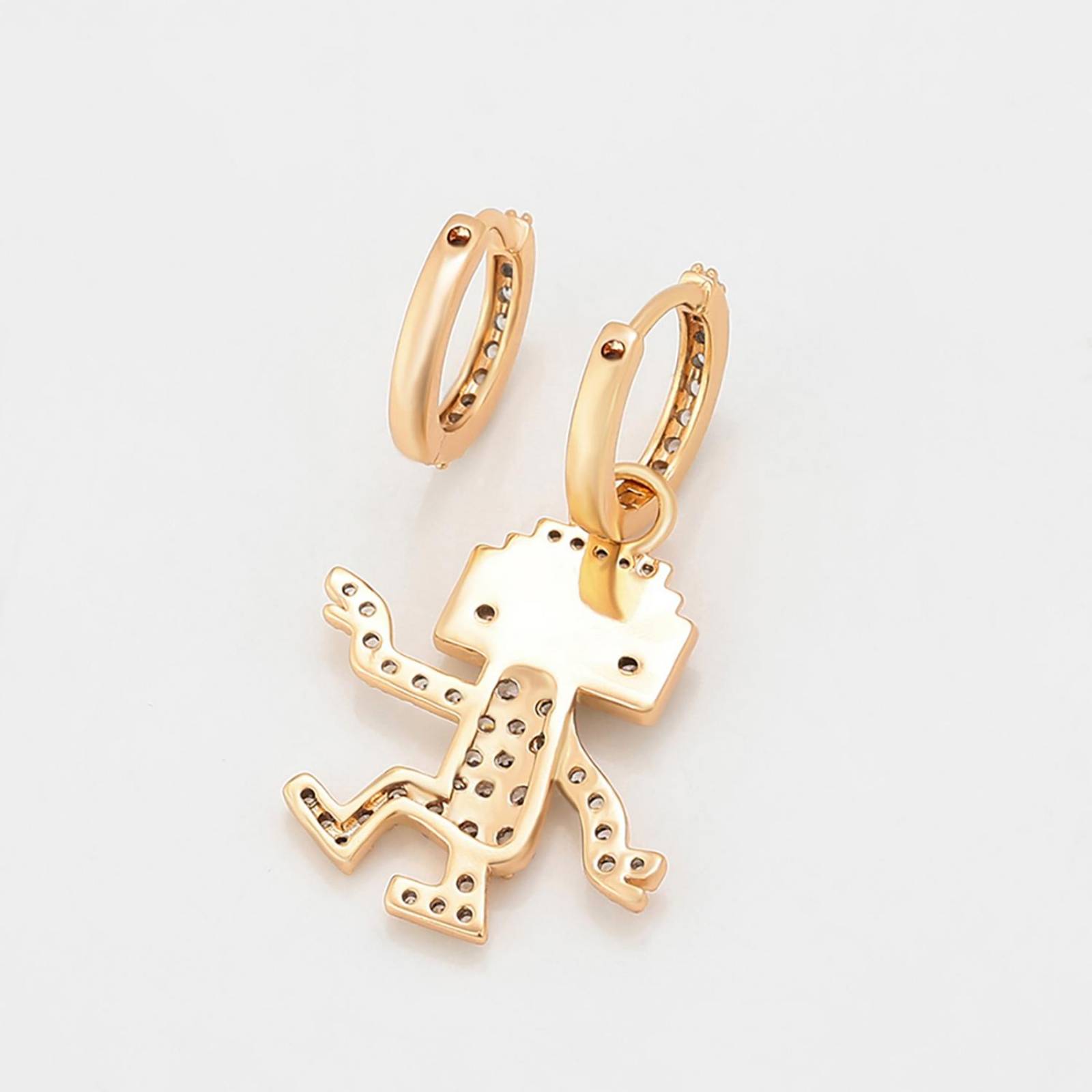 CRISTAL AMOR Aretes Arracadas Robot Bailando Con Swarovski Oro 14K Laminado 