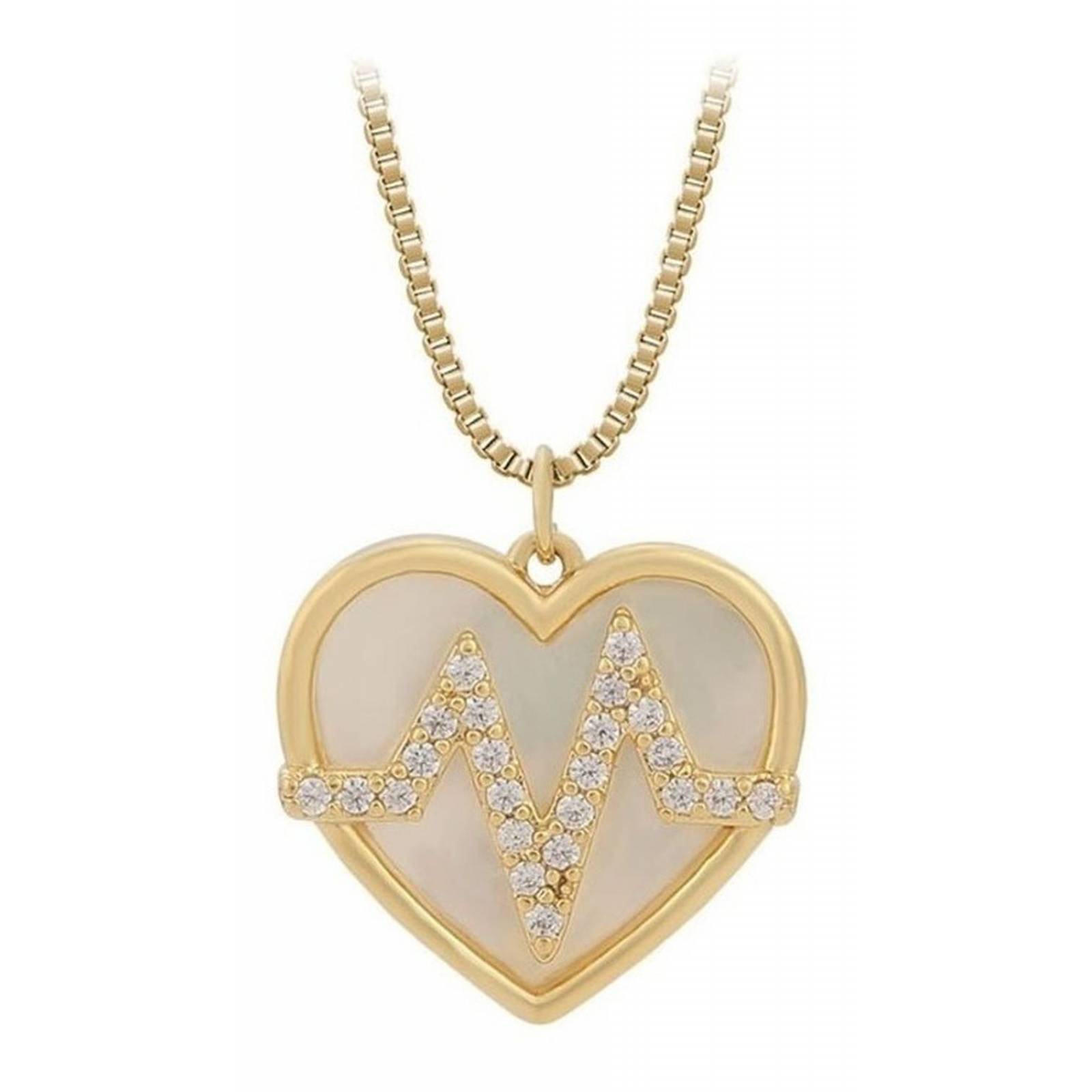 CRISTAL AMOR - Collar Corazon Frecuencia Perla Y Cristal Oro Laminado 