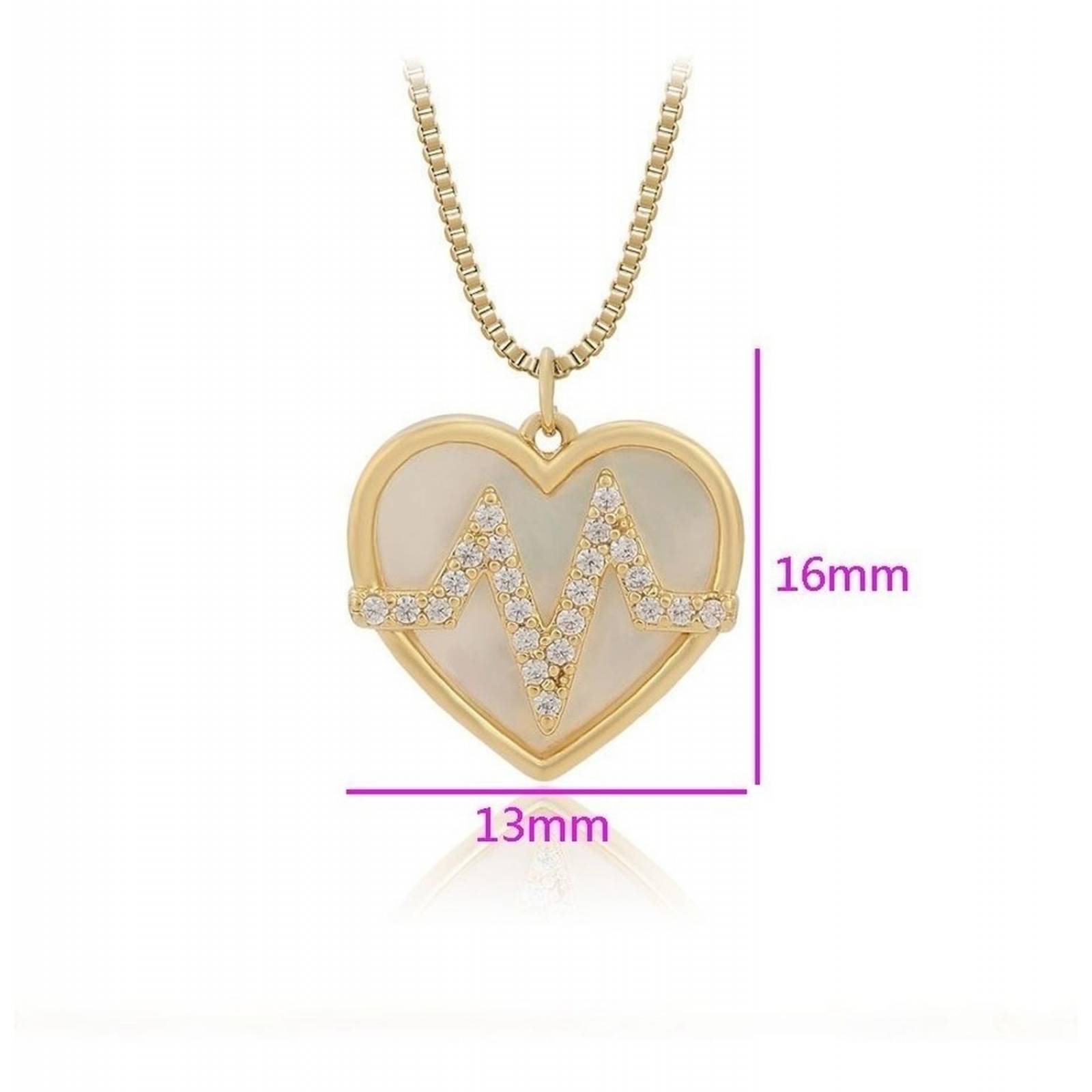 CRISTAL AMOR - Collar Corazon Frecuencia Perla Y Cristal Oro Laminado 