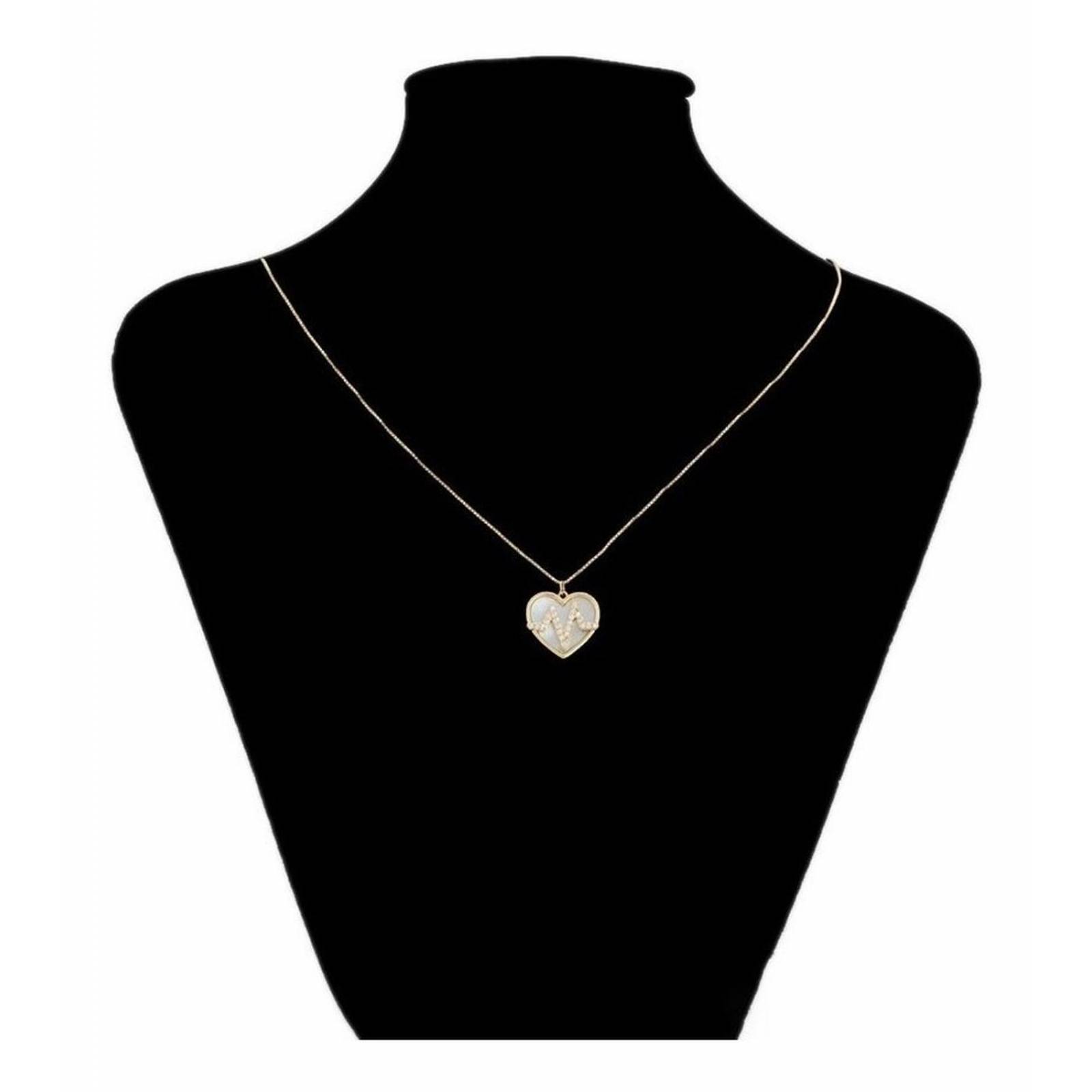 CRISTAL AMOR - Collar Corazon Frecuencia Perla Y Cristal Oro Laminado 