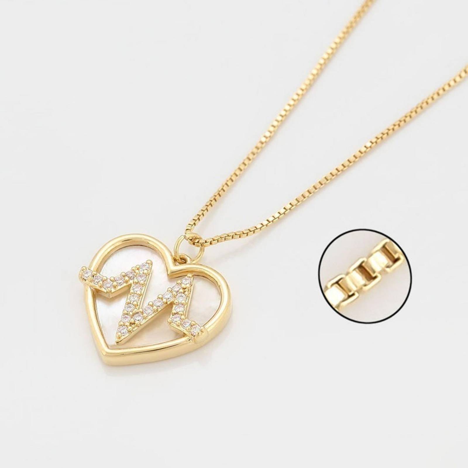 CRISTAL AMOR - Collar Corazon Frecuencia Perla Y Cristal Oro Laminado 