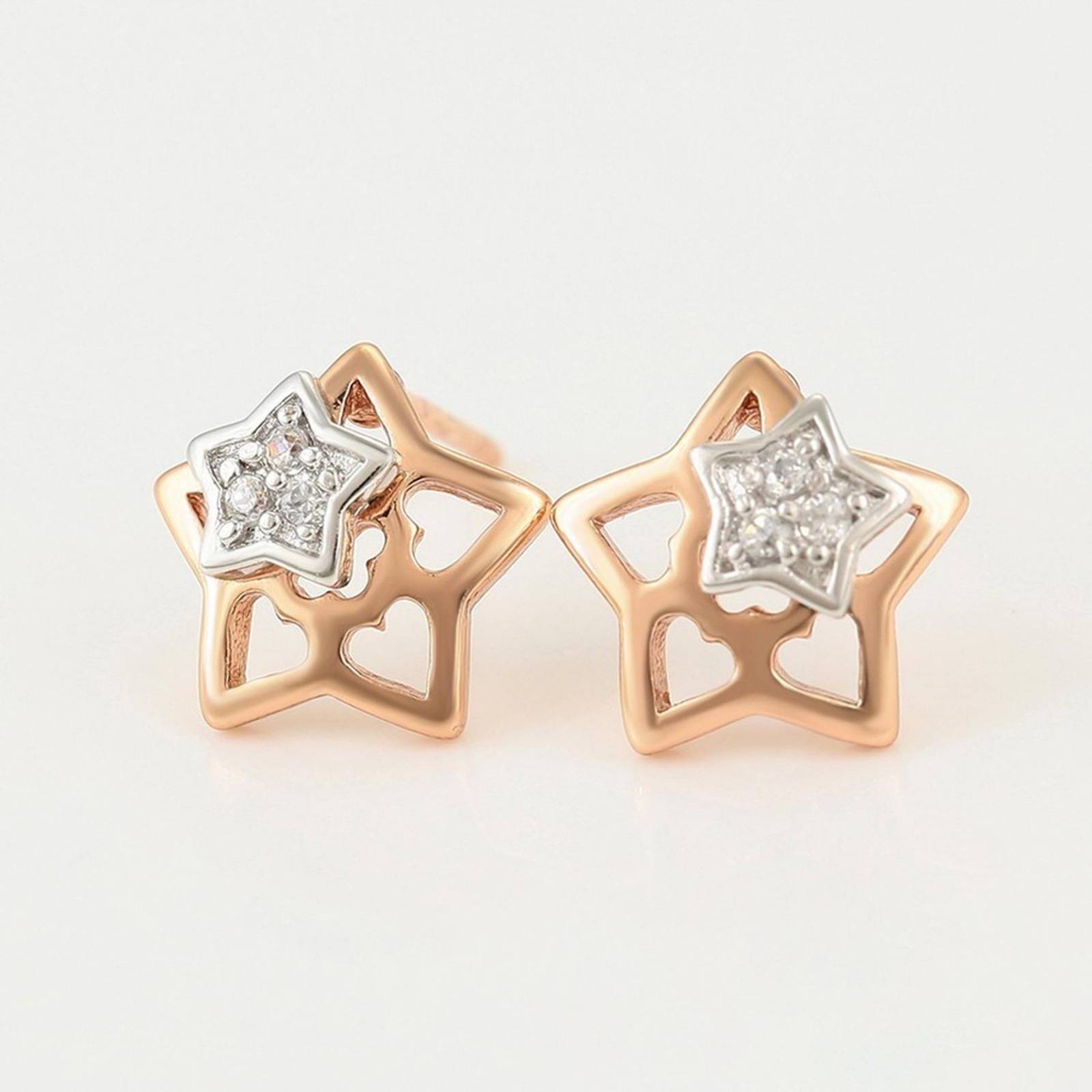 CRISTAL AMOR - Aretes Broqueles Estrella Cristales para Niña Oro 18k Laminado