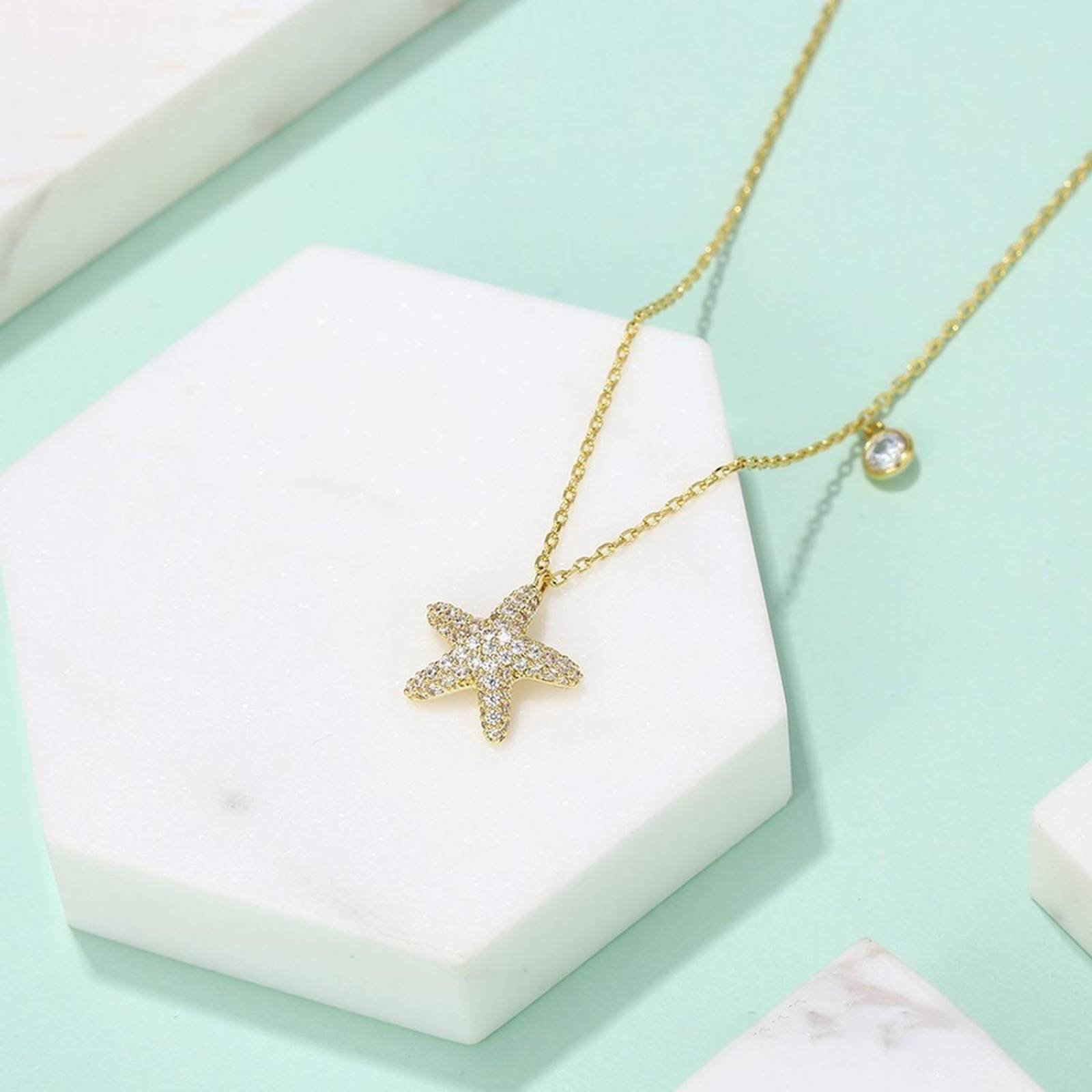 CRISTAL AMOR - Collar Dije Estrella De Mar Cristales Oro 14k Laminado 