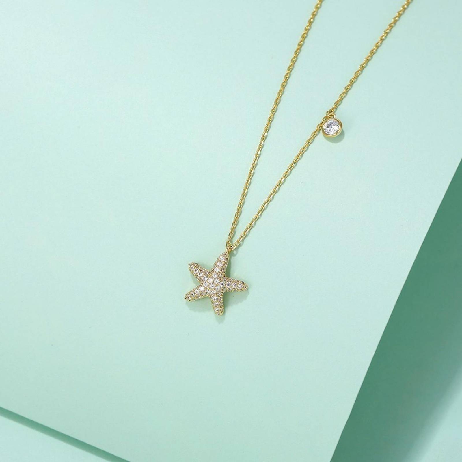 CRISTAL AMOR - Collar Dije Estrella De Mar Cristales Oro 14k Laminado 