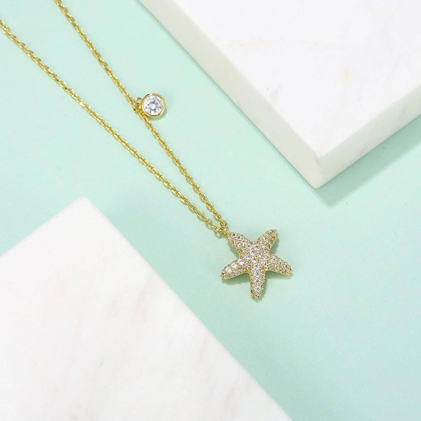 CRISTAL AMOR - Collar Dije Estrella De Mar Cristales Oro 14k Laminado 