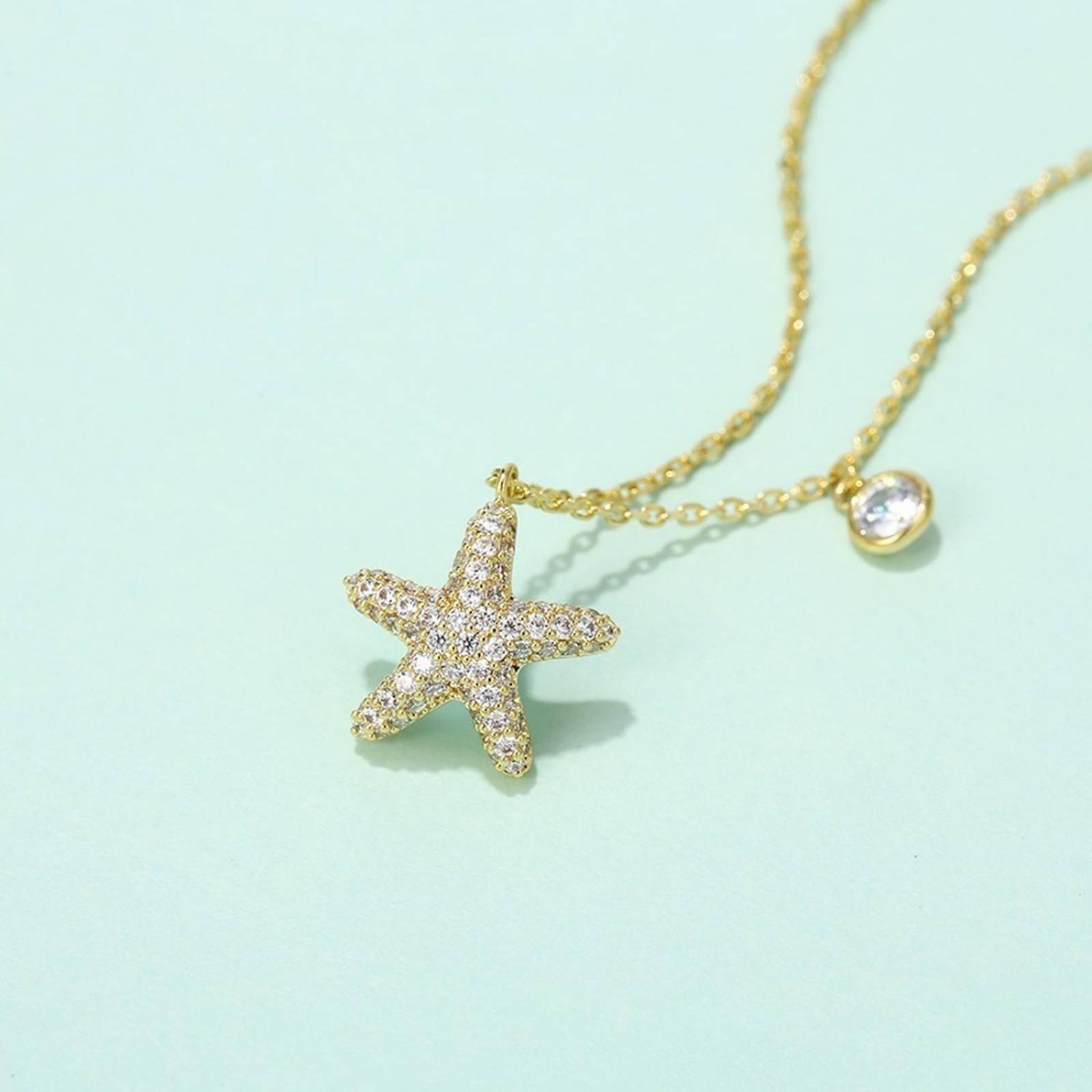CRISTAL AMOR - Collar Dije Estrella De Mar Cristales Oro 14k Laminado 