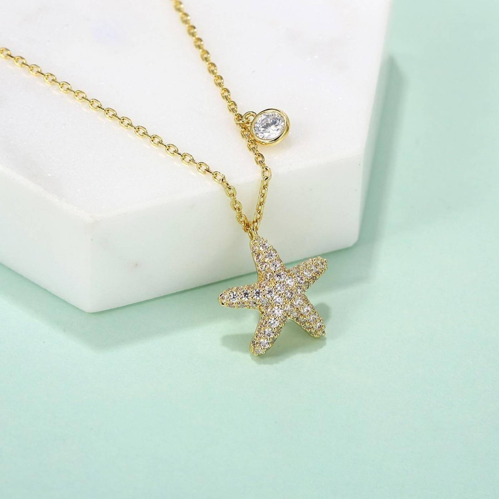 CRISTAL AMOR - Collar Dije Estrella De Mar Cristales Oro 14k Laminado 