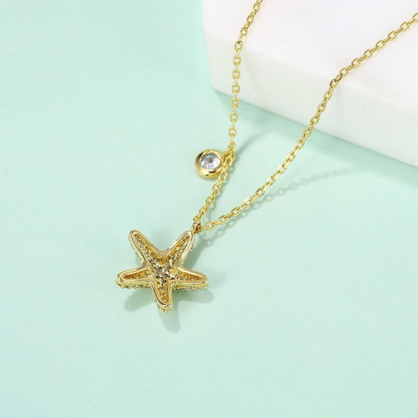 CRISTAL AMOR - Collar Dije Estrella De Mar Cristales Oro 14k Laminado 